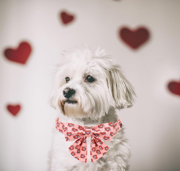Unique Style Paws Valentiene's Day Dog Collar with Bow Heart Print Cotton Dog Collars Collar for Small Medium Large Dogs New