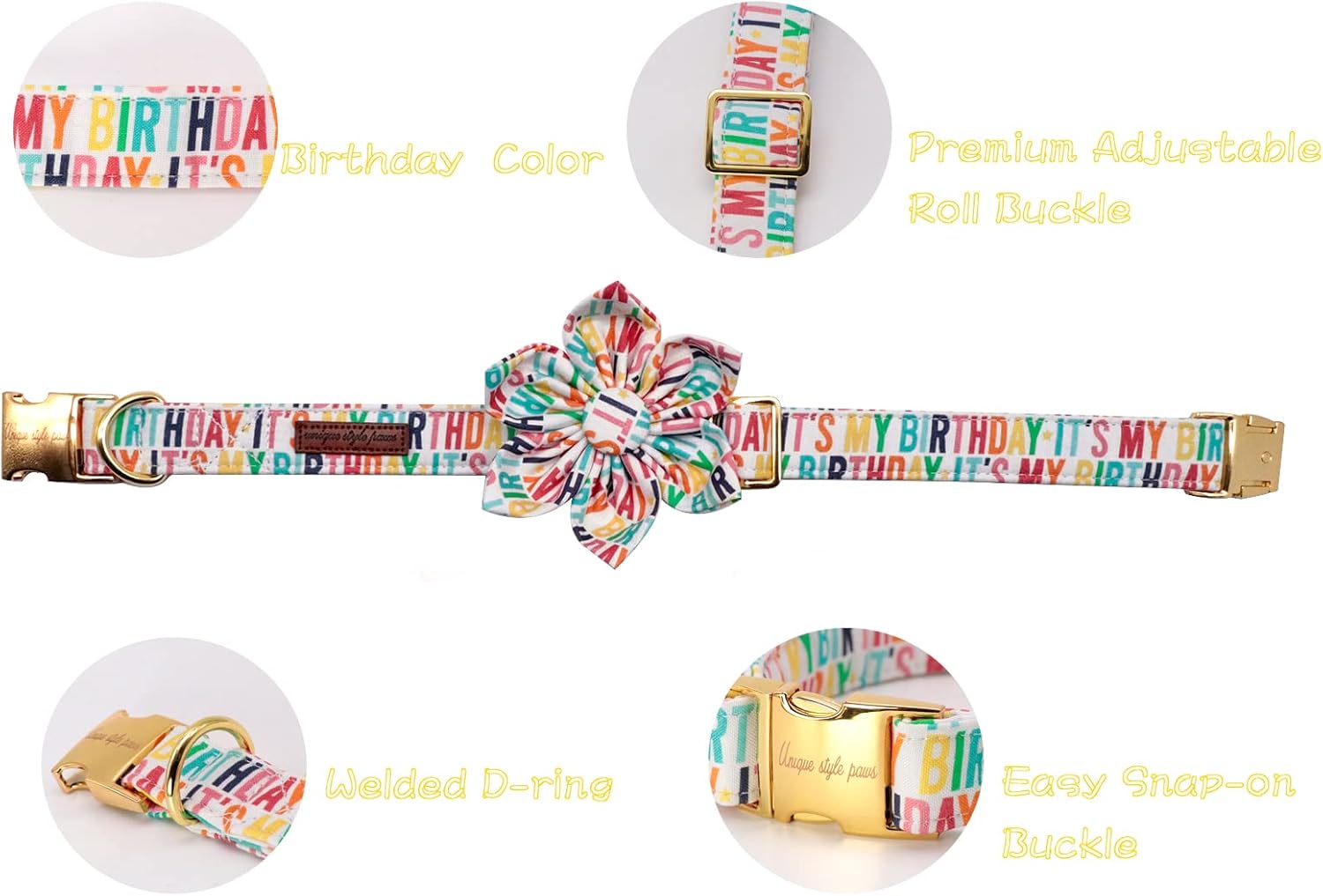 Unique style paws Dog Collar with Flower, Adjustable Birthday Dog Collar Flower Pattern, Durable Pet Collar for Small Medium Large Dogs