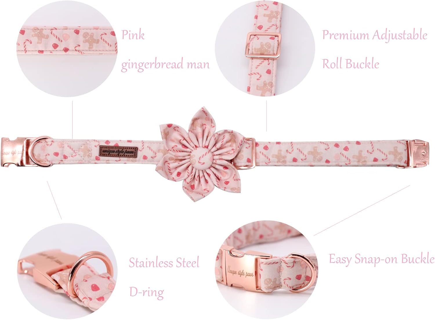 Unique style paws Dog Collar with Flower, Christmas Dog Collar, Adjustable Dog Collar Flower Pattern Durable Pet Collar for Small Medium Large Dogs