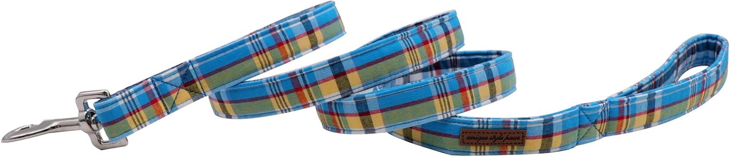 Unique style paws Dog Leashes Heavy Duty Comfortable Handle Dog Leashes with Metal Buckle for X-Small Small Medium Large Dogs Blue Plaid