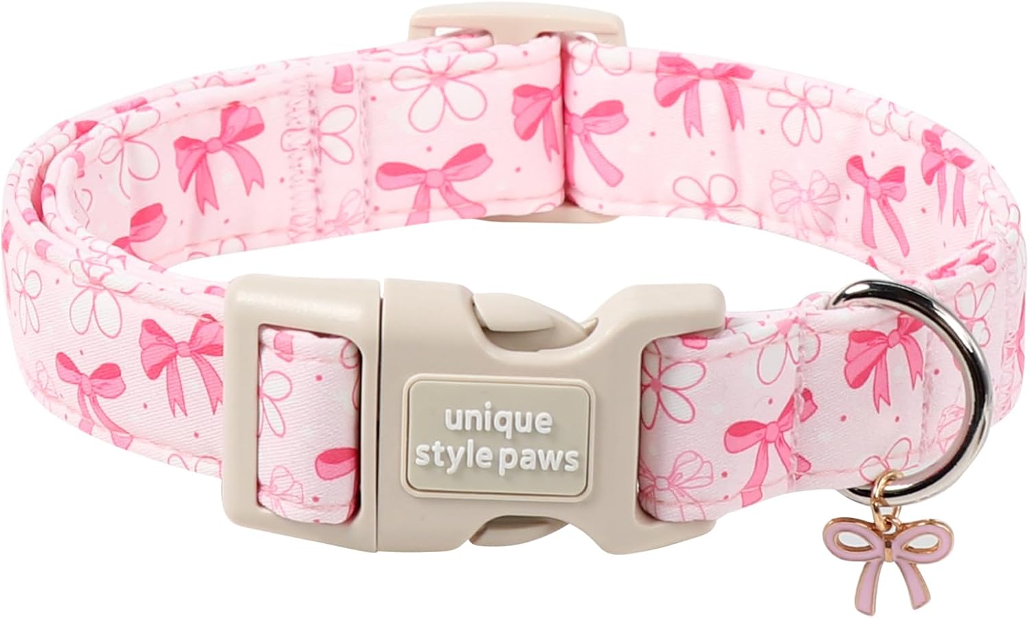 Unique Style Paws Pink Bow Dog Collar,Pink Flower Dog Collar for Small Dogs,Soft Cotton Puppy Collars with Adjustable Buckle for Small,Medium,Large Dogs,Gift for Puppy