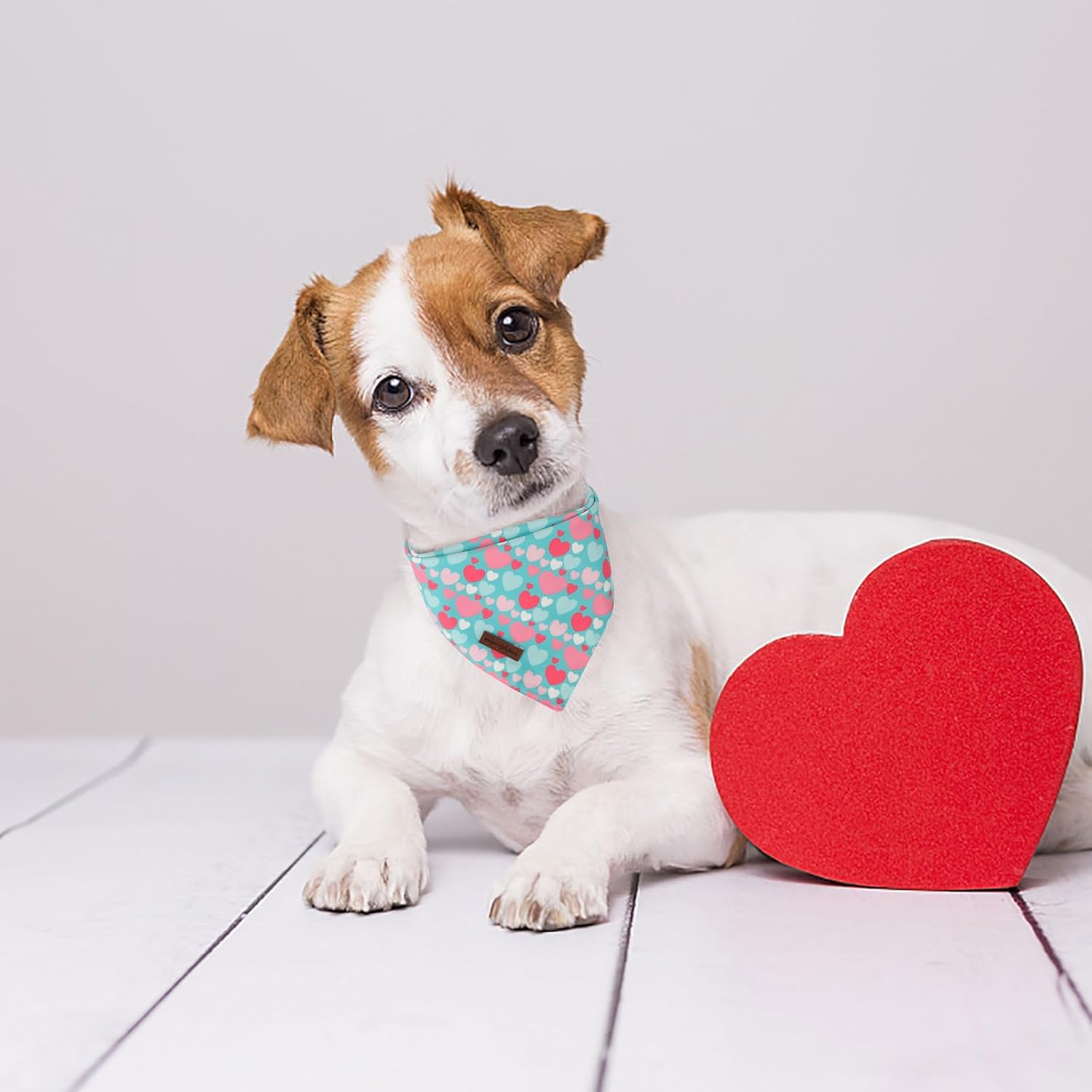Unique Style Paws Dog Valentine's Day Bandanas 2Pcs Washable Cotton Triangle Love Heart Lock Dog Scarfs for Small Medium Large Dogs and Cats