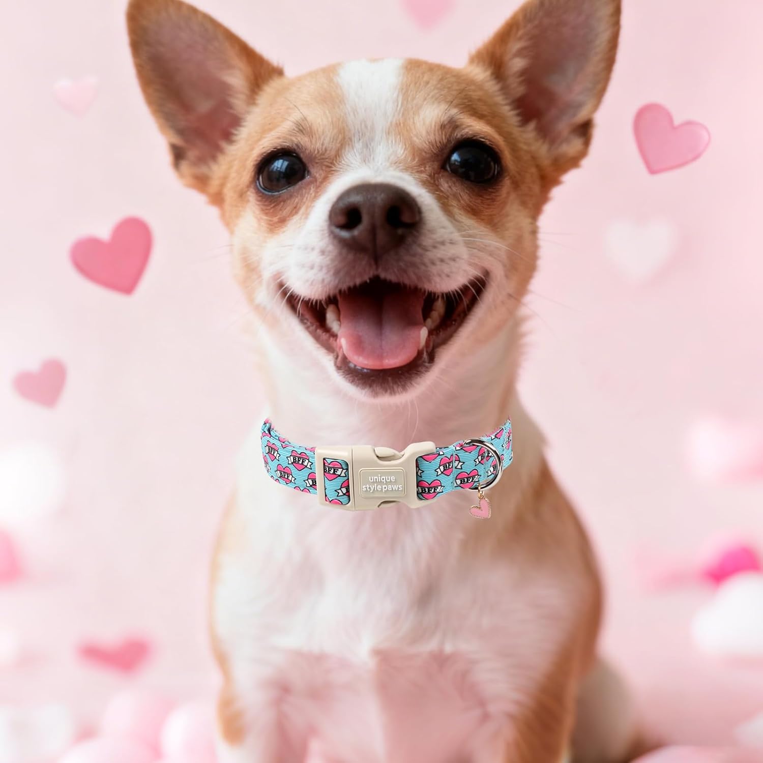 Blue Valentine Dog Collar,Unique Style Paws Dog Collar for Valentine Blue BFF Print Puppy Collars Comfortable Cotton Collars with Breakaway Buckle,Fancy Dog Gift for Lover