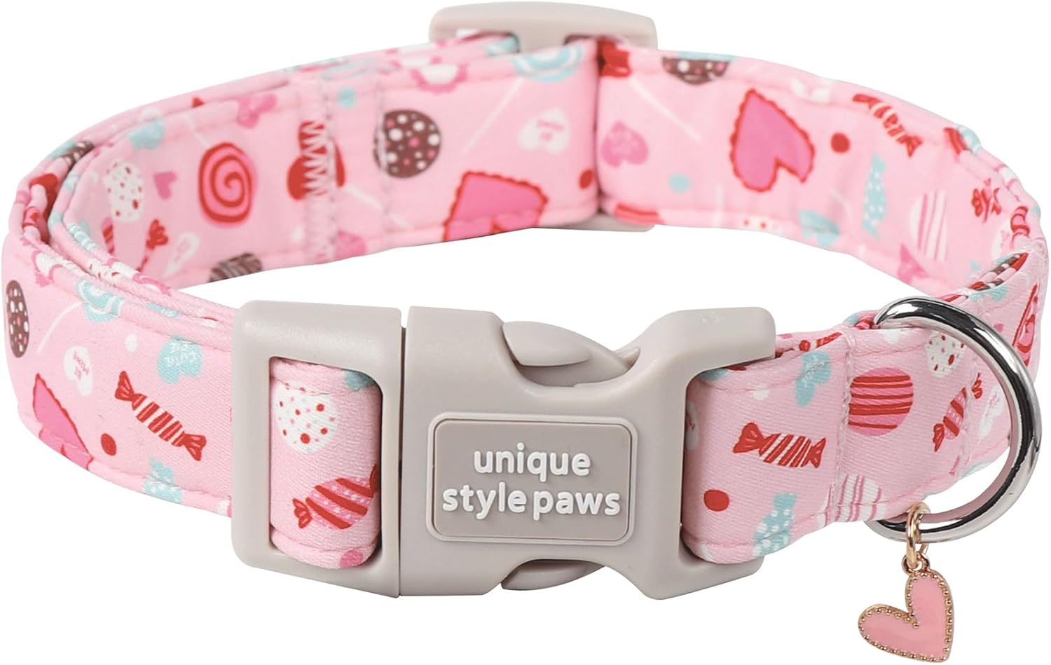 Unique Style Paws Valentine's Dog Collar Heart Love Collar for Dog Cotton Plastic Buckle Dog Collars,Adjustable Valentine Candy Lollipop Heart Puppy Collar with Cute Love Pendant