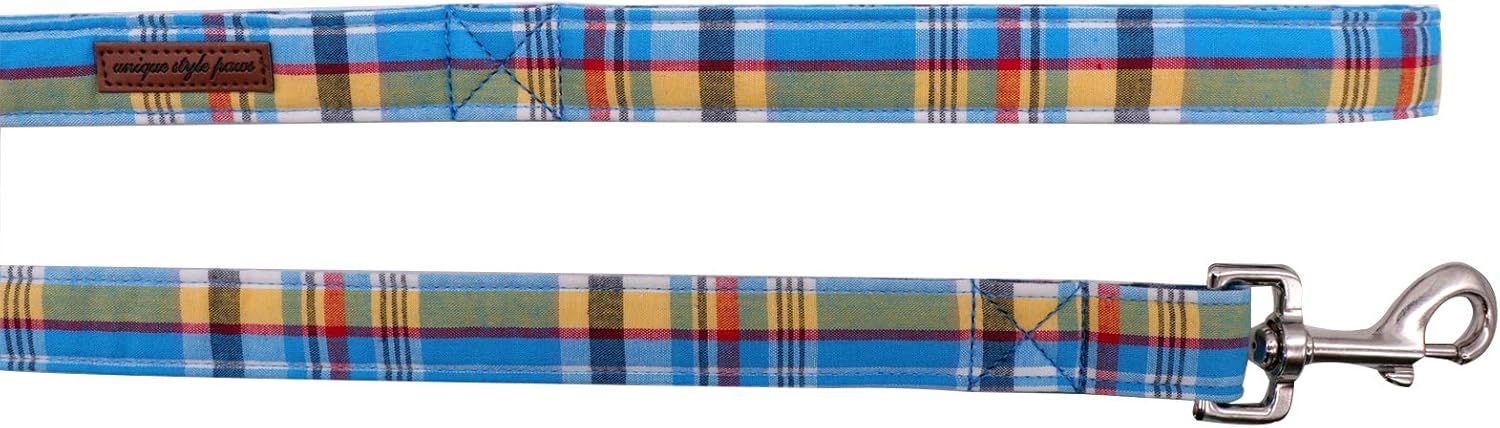 Unique style paws Dog Leashes Heavy Duty Comfortable Handle Dog Leashes with Metal Buckle for X-Small Small Medium Large Dogs Blue Plaid