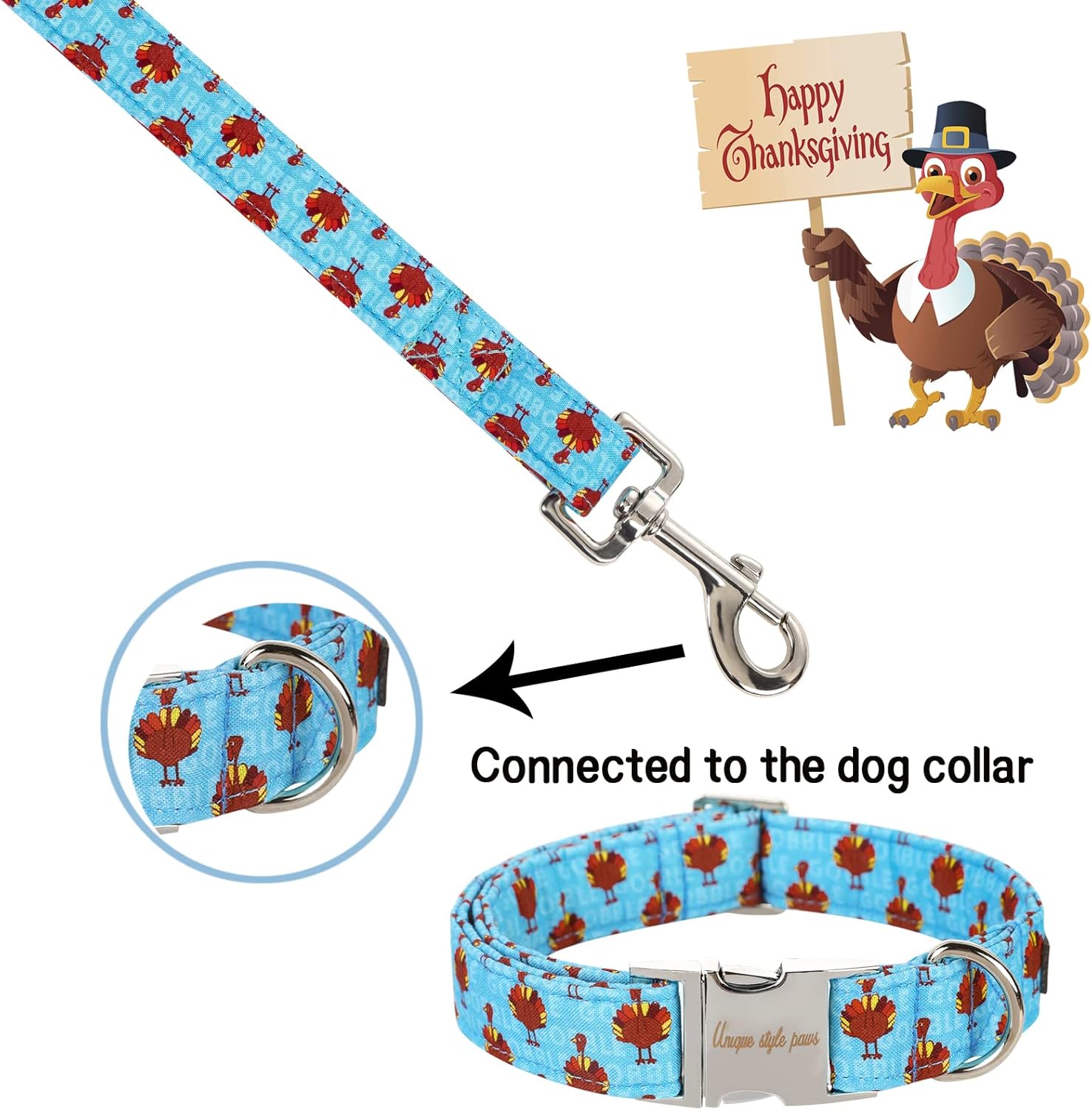 Unique style paws Thanksgiving Dog Leash with Soft & Comfy Handle Durable Dog Traction Rope for Dogs and Cats-Turkey-S