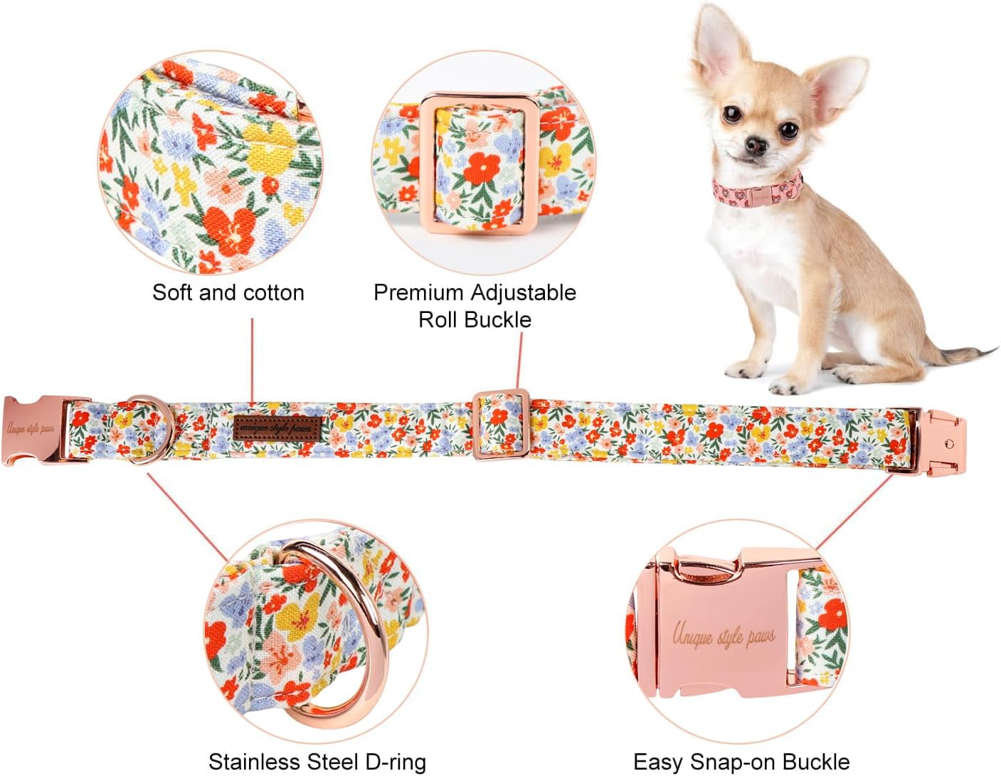 Unique Style Paws Summer Dog Collar, Cute Girl Dog Collar with Flower Pattern, Comfy&Breathable Puppy Collar for Dog,Cats Gifts