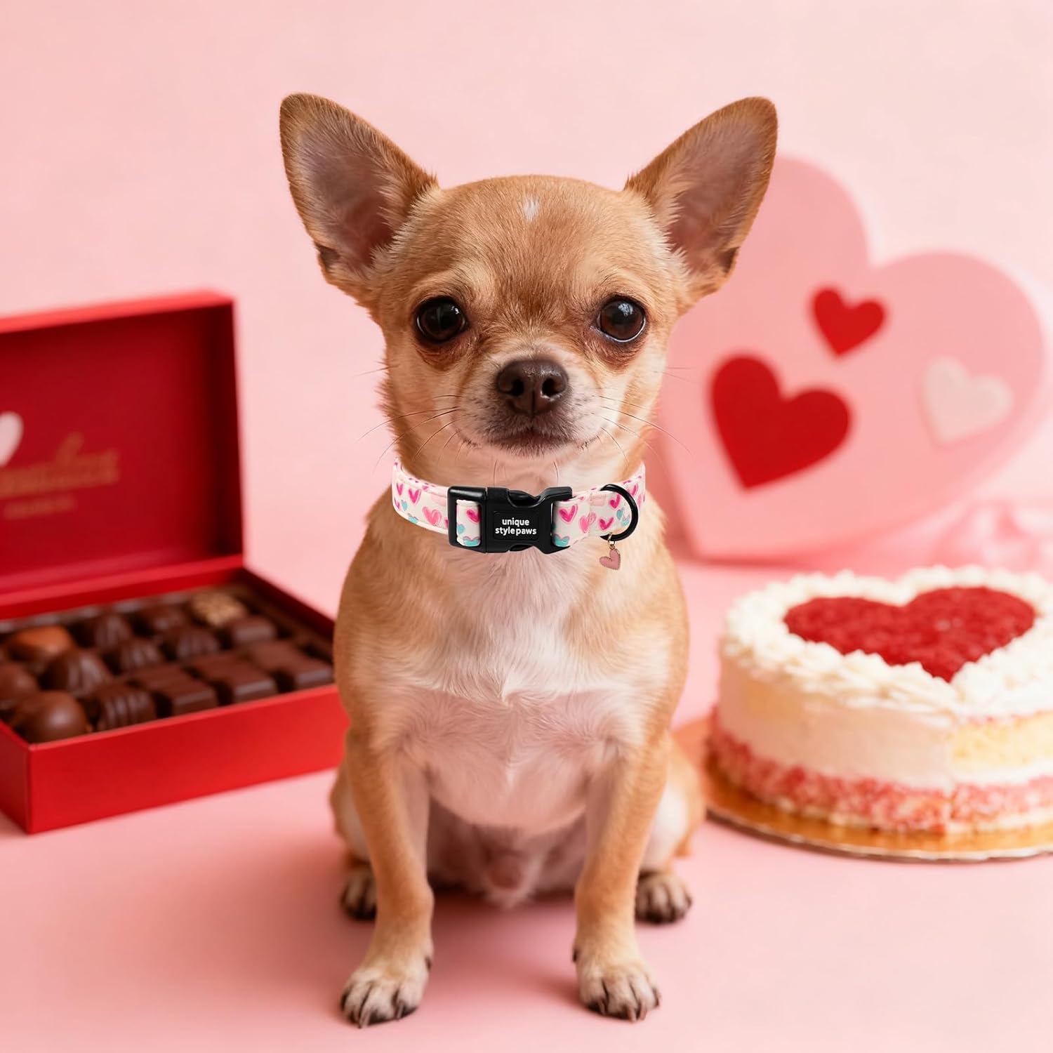 Unique Style Paws Valentine Dog Collar Plastic Buckle with Pendant Beige Colorful Heart Cotton Puppy Collars for Small Medium Large Dogs