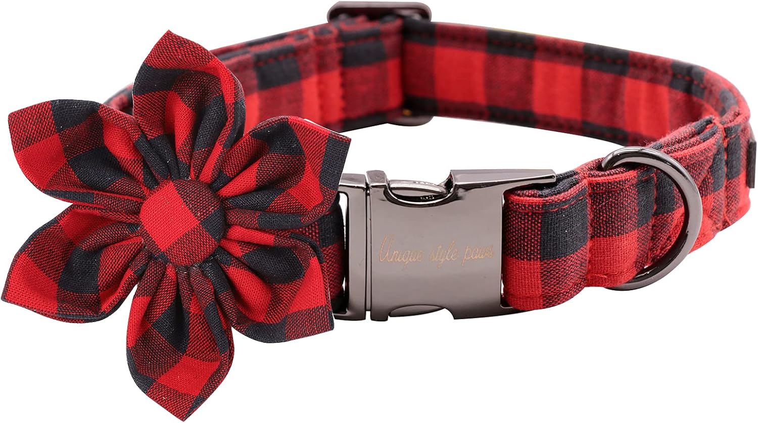 Uniqe Style Paws Christmas Grid Dog Collar, Female or Male Adjustable Puppy Collar with Flower, Durable Floral Pattern Pet for Large Dogs
