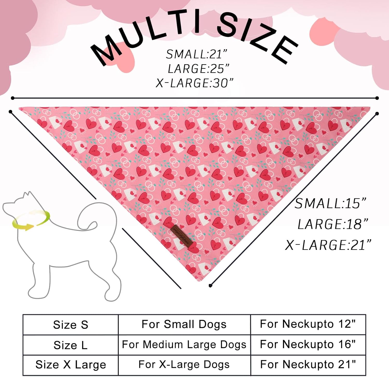 Unique Style Paws Dog Valentine's Day Bandanas 2Pcs Washable Cotton Triangle Love Heart Lock Dog Scarfs for Small Medium Large Dogs and Cats