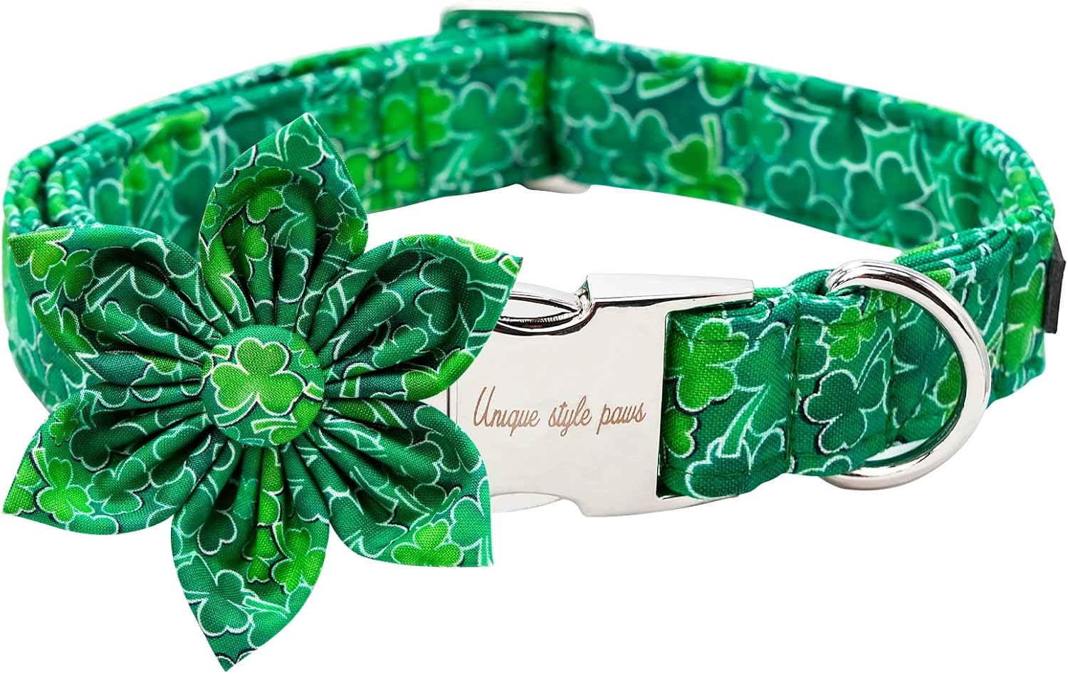 Unique style paws St. Patrick's Day Dog Collar with Flower Green Clover Pet Collar for Small Medium Large Boys Girls Dogs