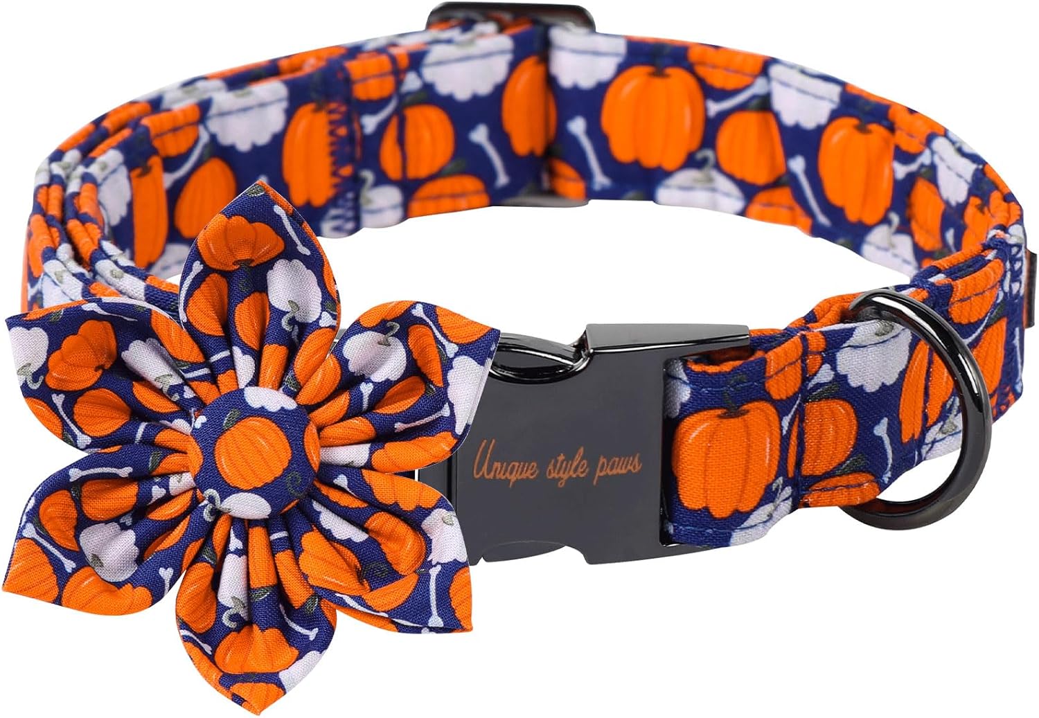 Unique Style Paws Halloween Day Dog Collar with Flower Bow Bone Pumpkin Cotton Dog Collars for Small Medium Large Dogs