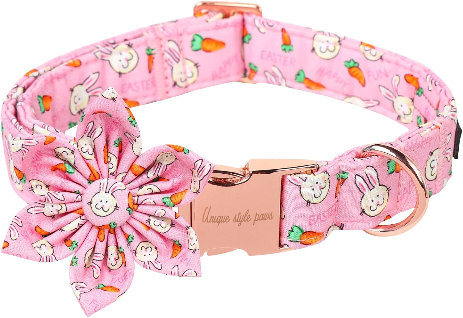 Unique style paws Easter Dog Collar with Flower Tie Rabbit & Carrot Puppy Collar for Small Medium Large Boys Girls