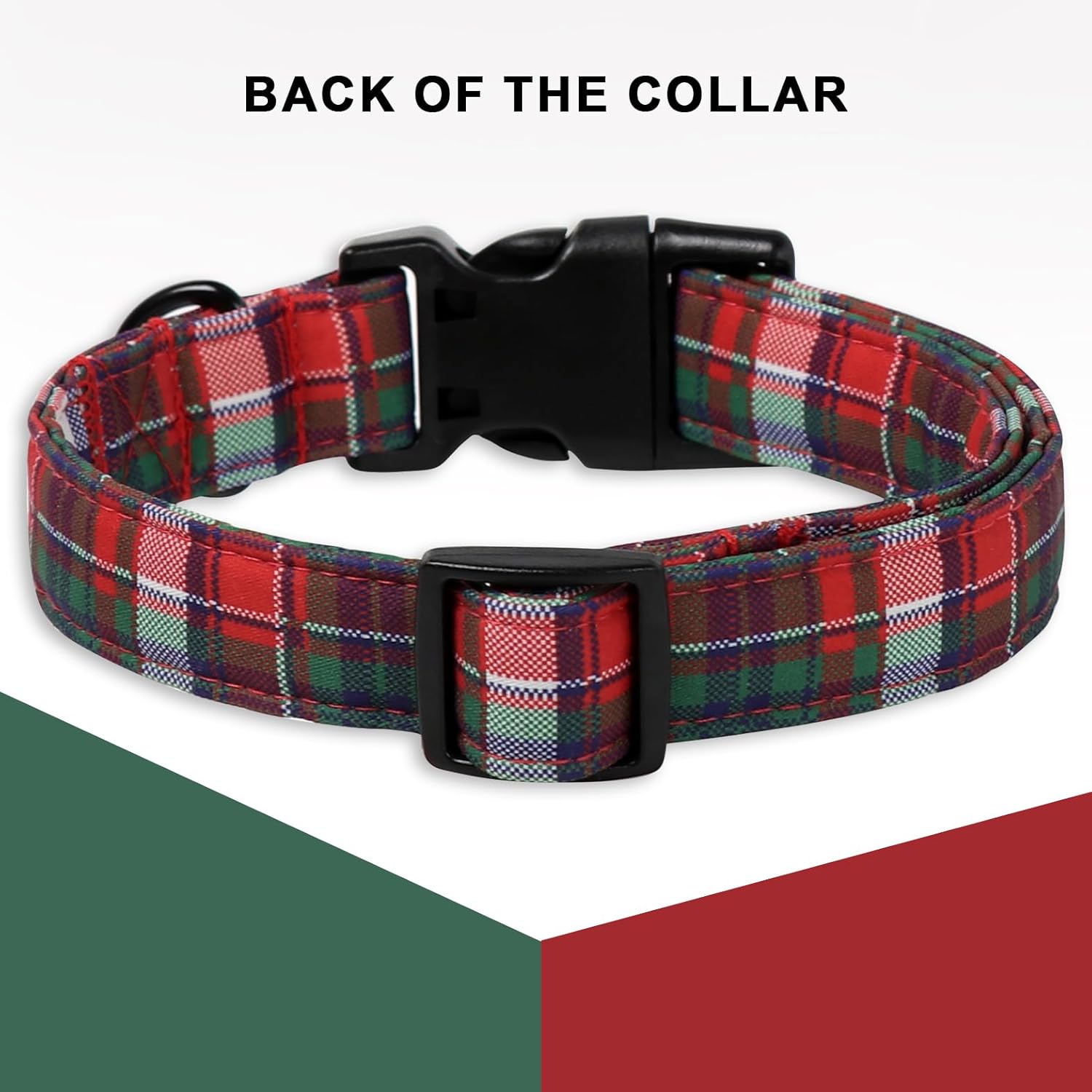 Christmas Dog Collar, Unique Style Paws Red Green Grids Dog Collar for Christmas Comfortable Red Pet Collar with Lightweight Plastic Buckle for Holiday, Fancy Dog Gift