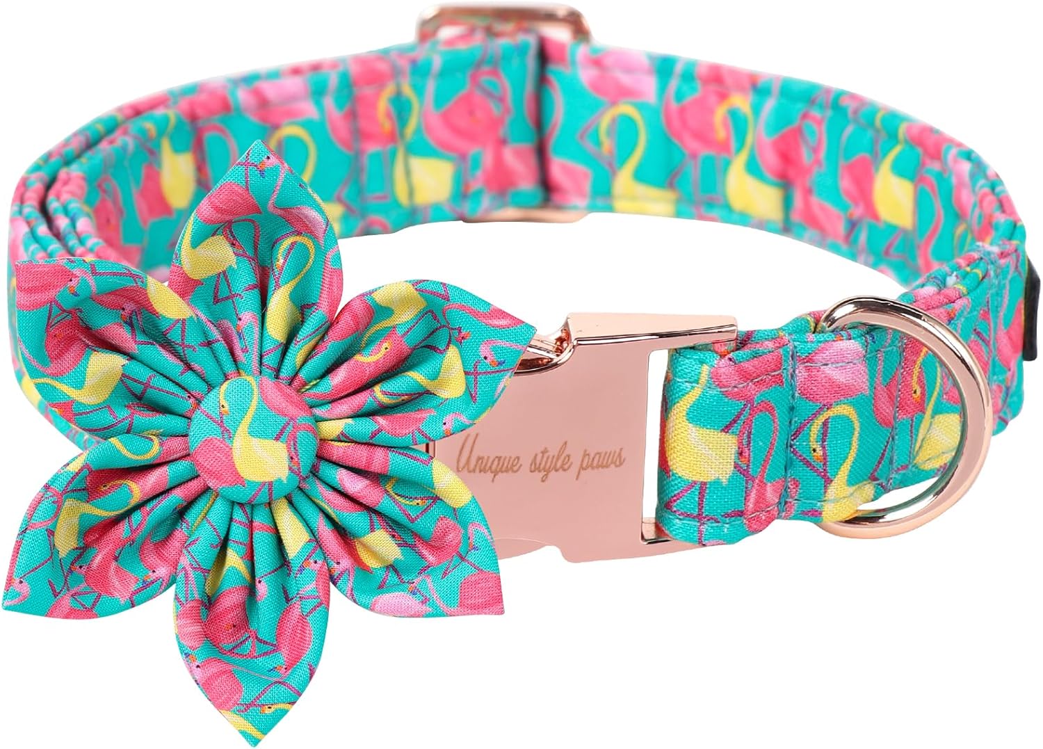 Unique Style Paws Summer Dog Collar with Floral Bow,Flamingo Bow Tie Puppy Collar, Cute Green Dog Bow Collar for Small,Medium,Large Dogs Pets Summer Gifts