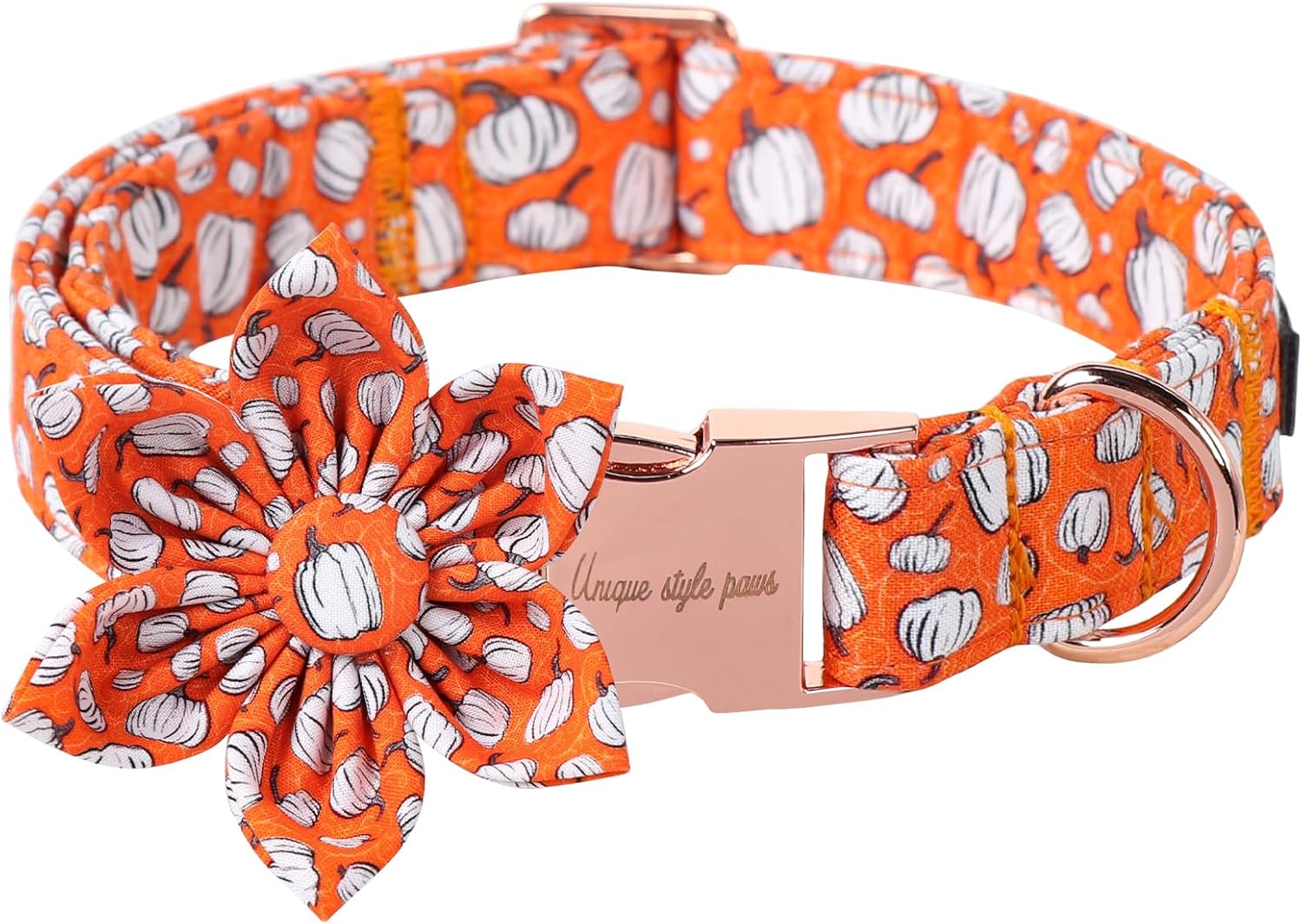 Unique Style Paws Halloween Day Dog Collar with Flower Bow Line Pumpkin Cotton Dog Collars for Small Medium Large Dogs