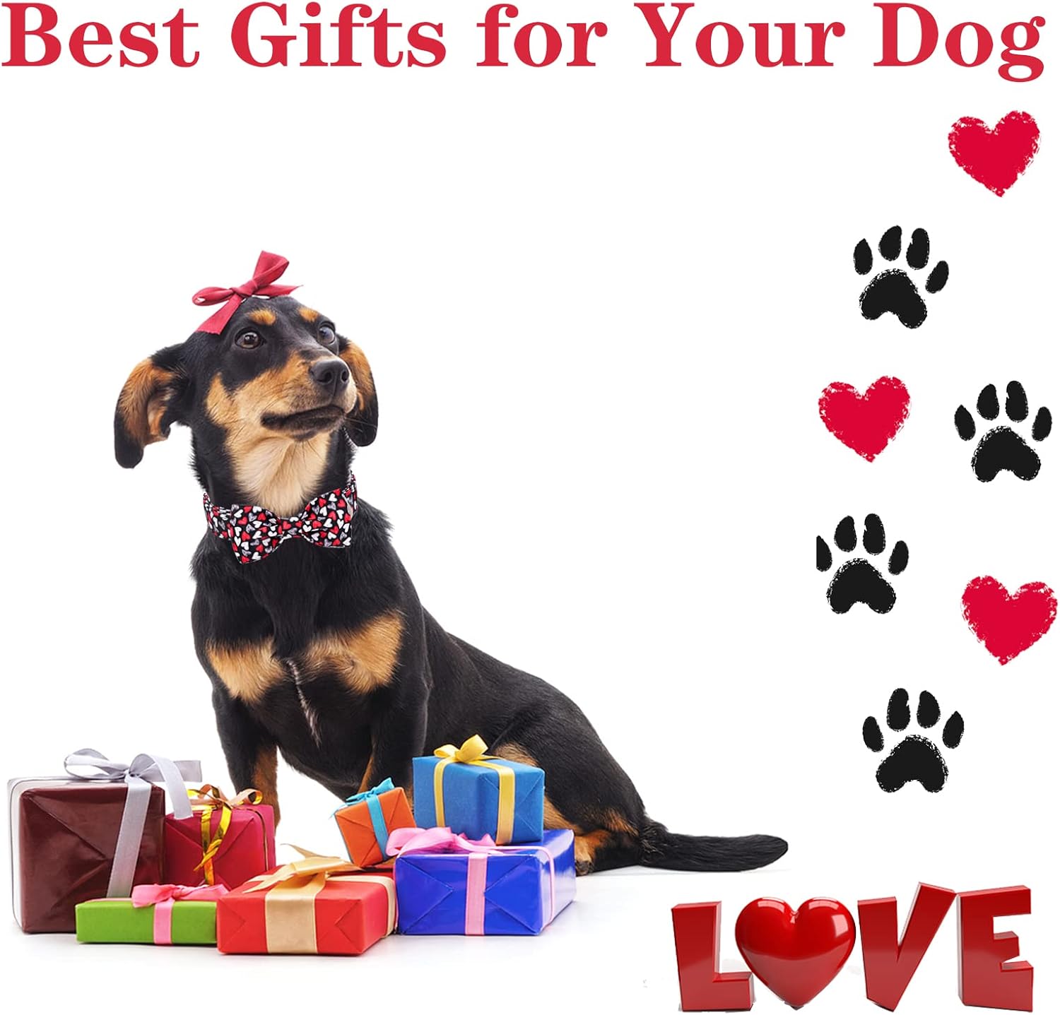 Unique style paws Valentine's Day Dog Collar with Bow Tie Black & Red Heart Puppy Collar Best Gothic Style Gift for Small Medium Large Boys Girls-XL