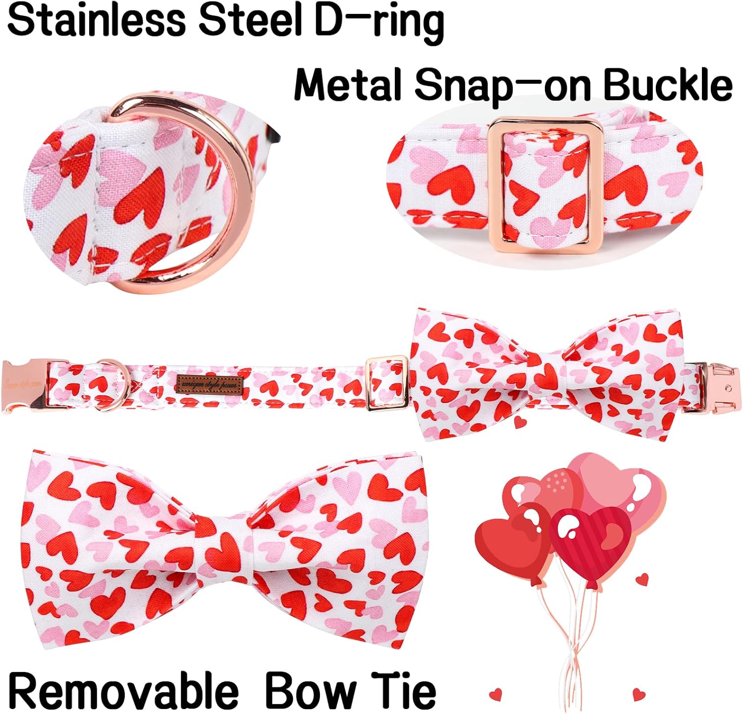 Unique Style Paws Valentiene's Day Dog Collar with Bow Heart Print Cotton Dog Collars Collar for Small Medium Large Dogs New