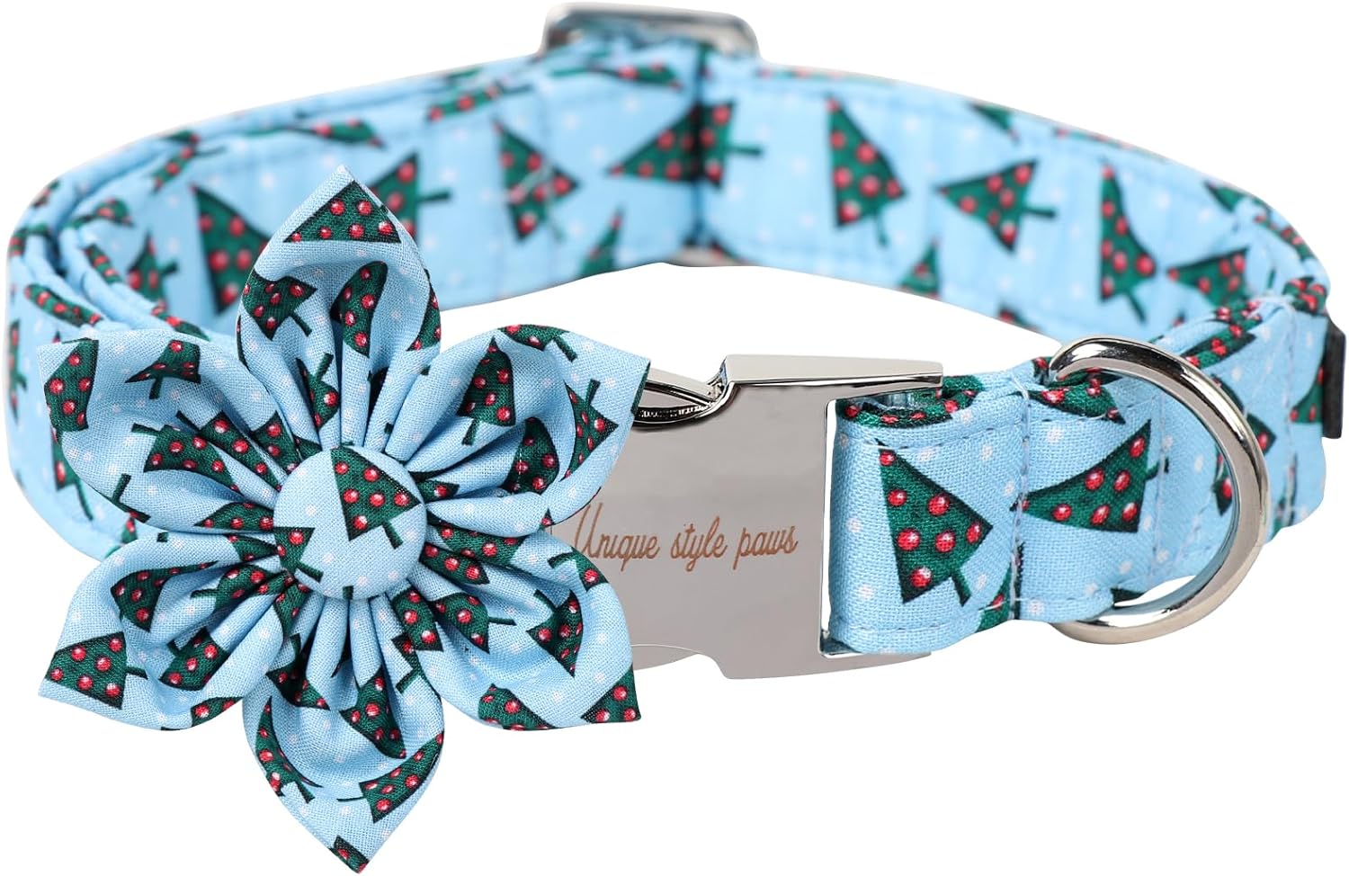 Unique Style Paws Christmas Day Dog Collar with Flower Bow Christmas Tree Cotton Puppy Collars for Small Medium Large Dogs