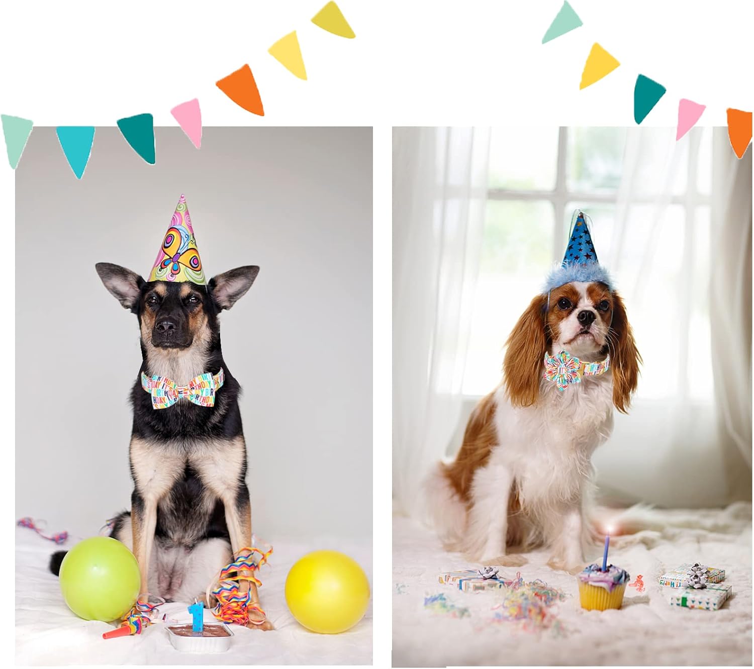 Unqiue Style Paws Birthday Dog Collar, Soft and Cute Dog Bow Tie, Durable Pet Collar with Bow Adjustable Bow Dog Collar for X-Large Dogs