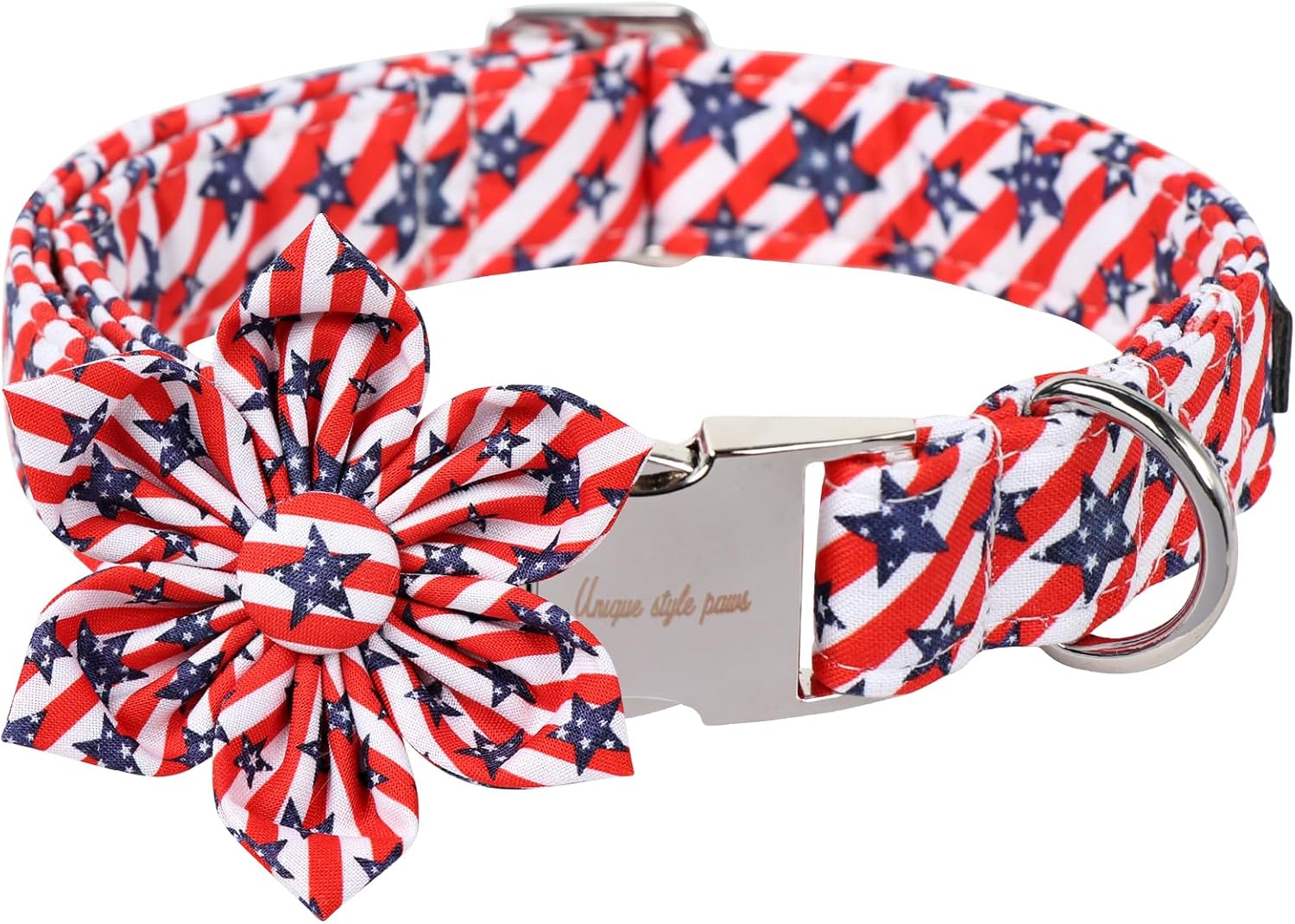 Unique style paws Independence Day Dog Collar with Flower Bow Striped Star Puppy Collar for Small Medium Large Boys Girls Dogs