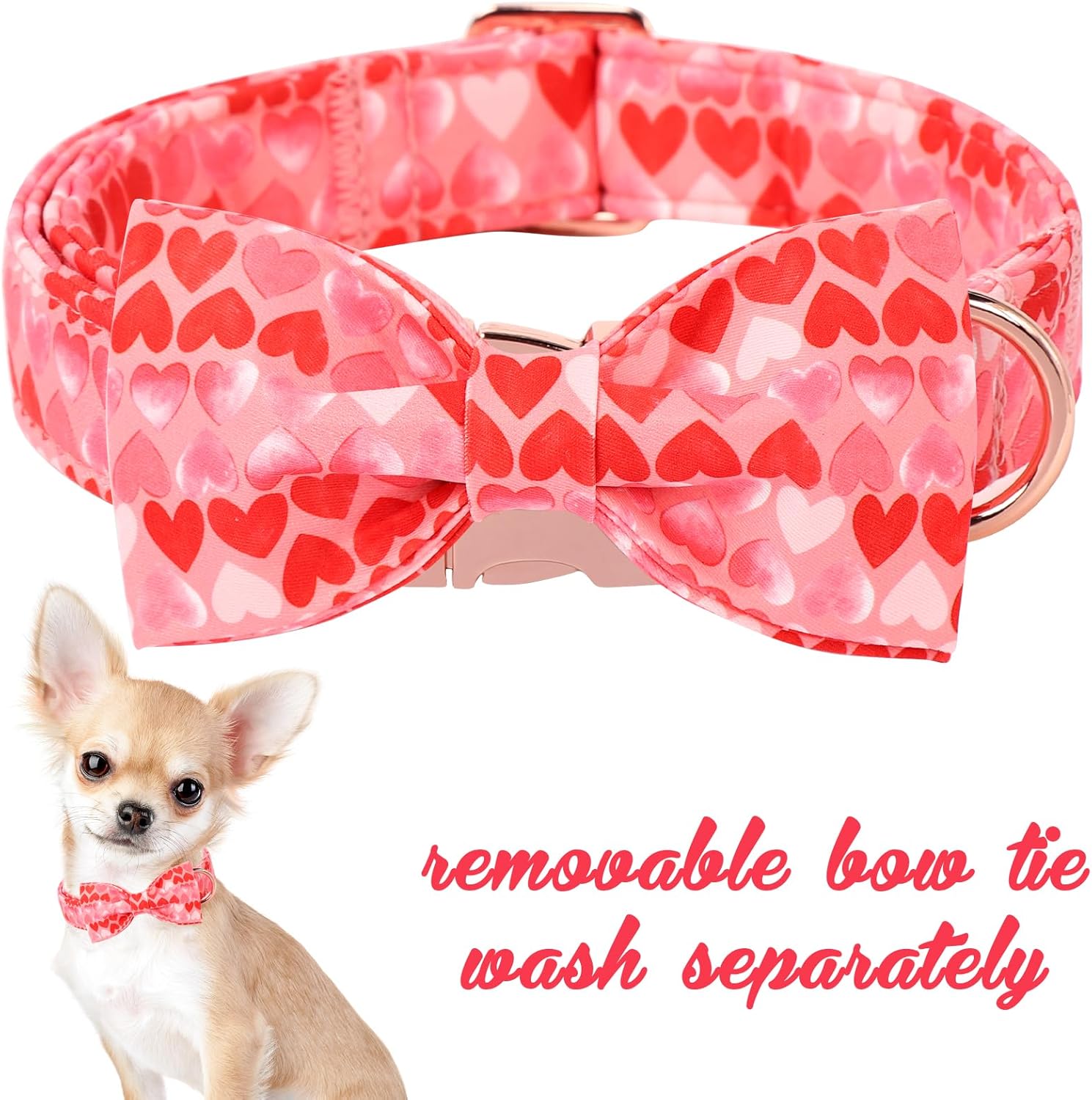 Unique Style Paws Valentine's Dog Collar with Bow Love Heart Cotton Puppy Collars Wedding for Small Medium Large Dogs