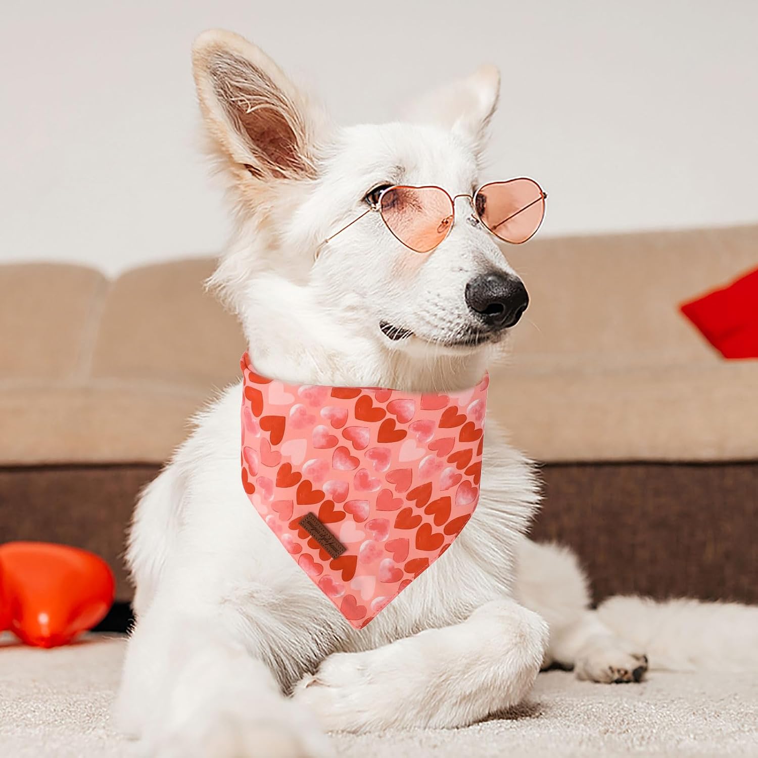 Unique Style Paws Dog Valentine's Bandanas 2Pcs Washable Cotton Triangle Painting Love Heart Puppy Scarfs for Small Medium Large Dogs and Cats