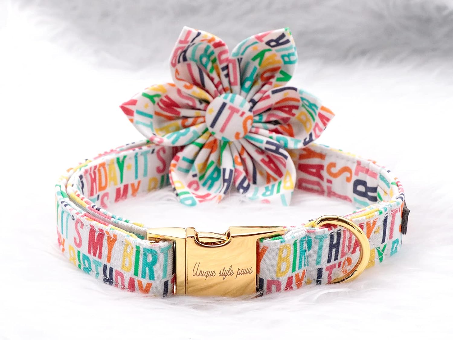 Unique style paws Dog Collar with Flower, Adjustable Birthday Dog Collar Flower Pattern, Durable Pet Collar for Small Medium Large Dogs