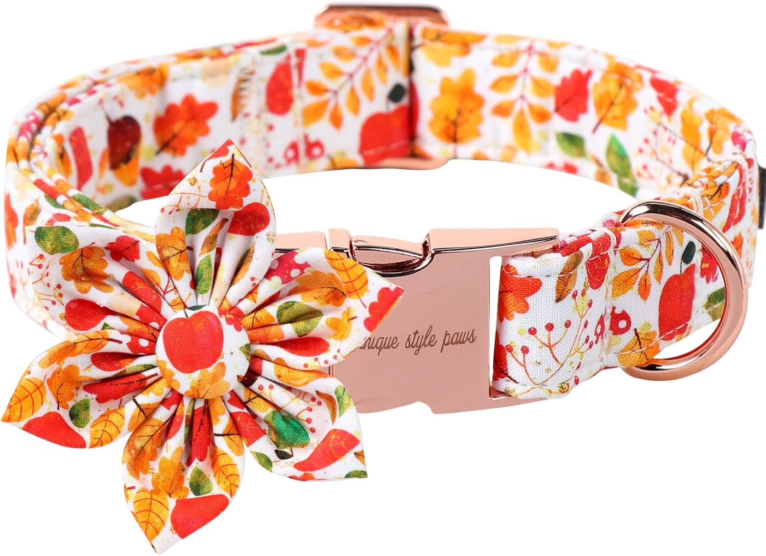 Unique Style Paws Thanksgiving Day Collar with Flower Bow Fruit Leaf Flower Fruit Durable Cute Cotton Dog Collars for Small Medium Large Dogs