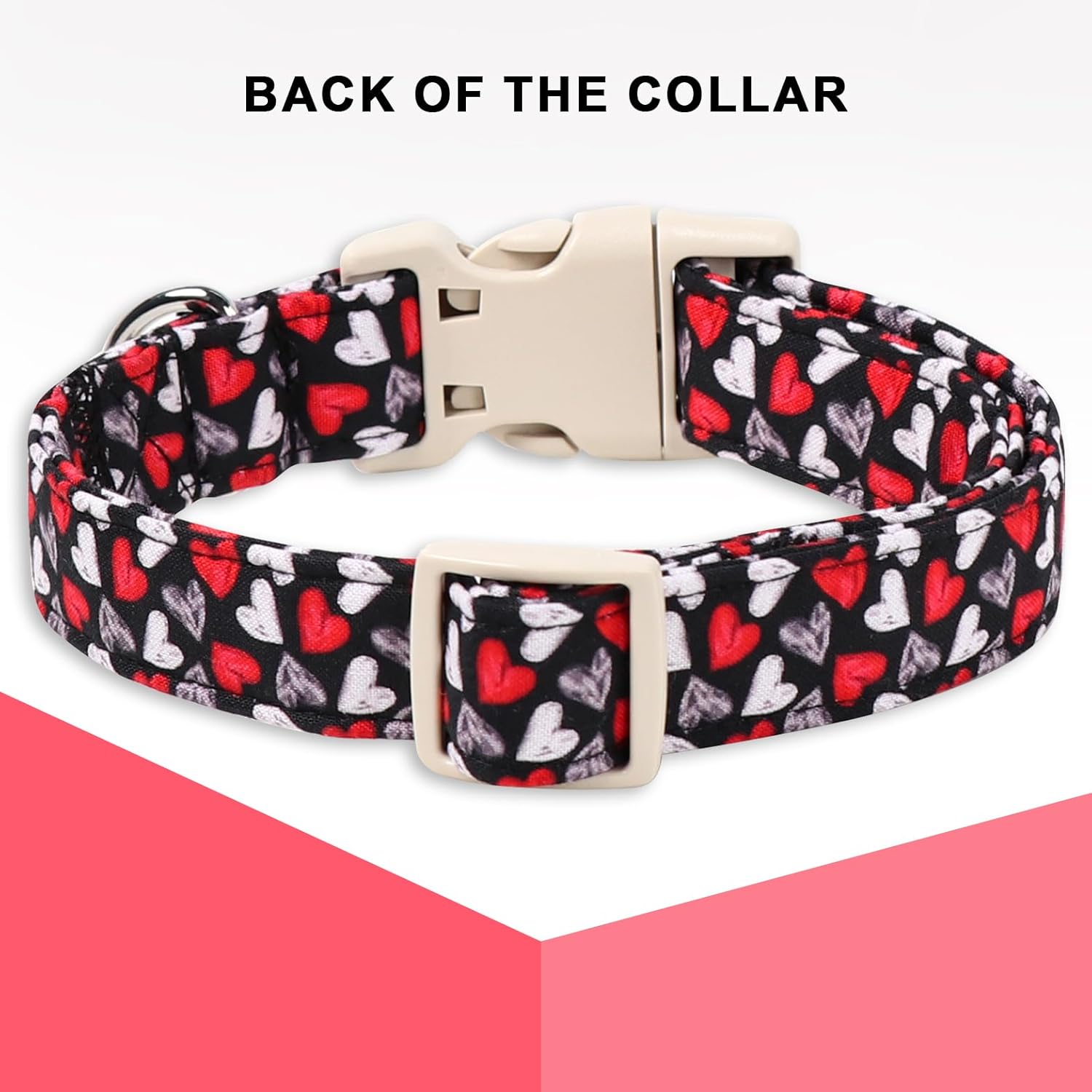 Unique Style Paws Valentine Dog Collar,Black Red Heart Print Dog Collar for Small Dogs,Soft Cotton Puppy Collars with Adjustable Buckle for Small,Medium,Large Dogs,Gift for Puppy