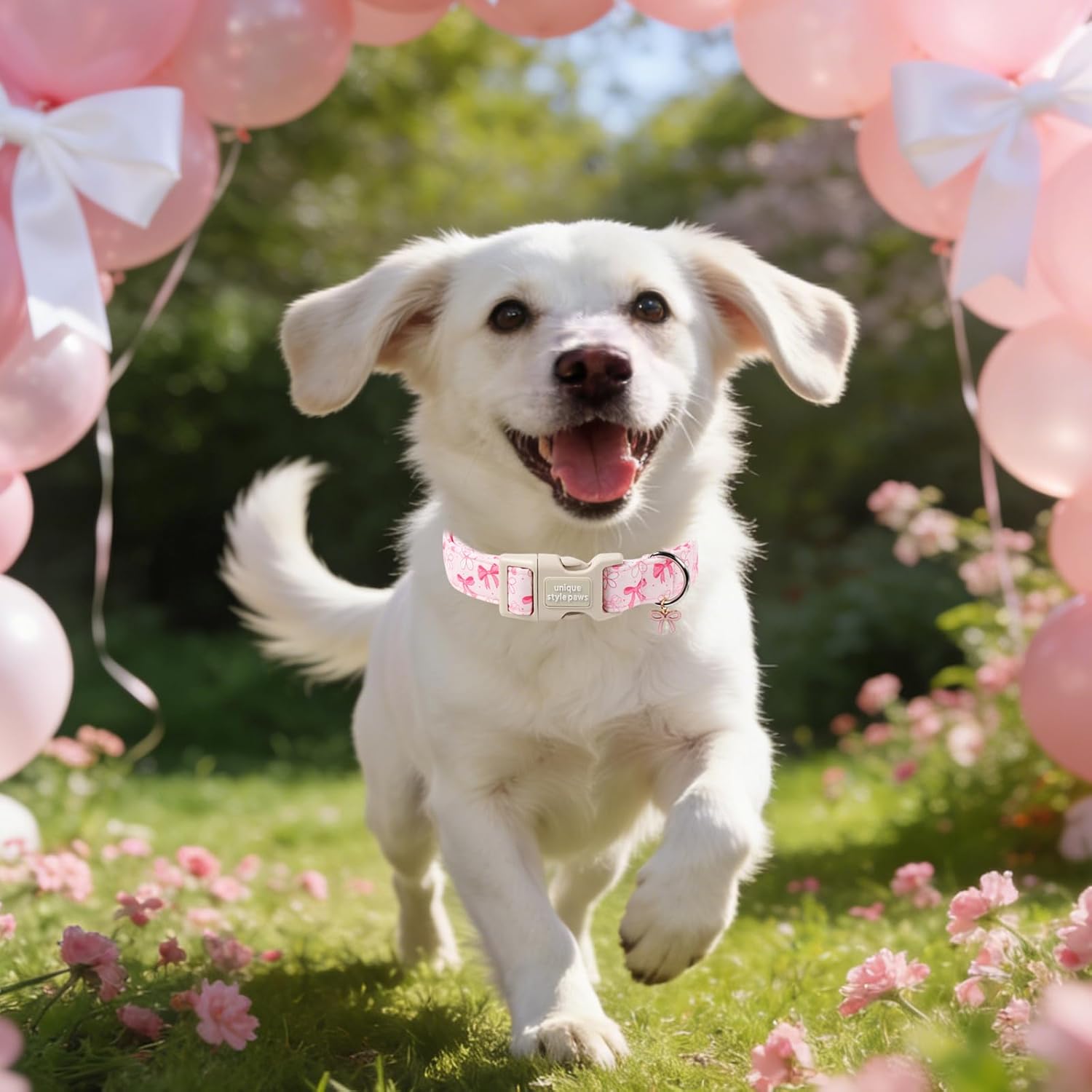 Unique Style Paws Pink Bow Dog Collar,Pink Flower Dog Collar for Small Dogs,Soft Cotton Puppy Collars with Adjustable Buckle for Small,Medium,Large Dogs,Gift for Puppy