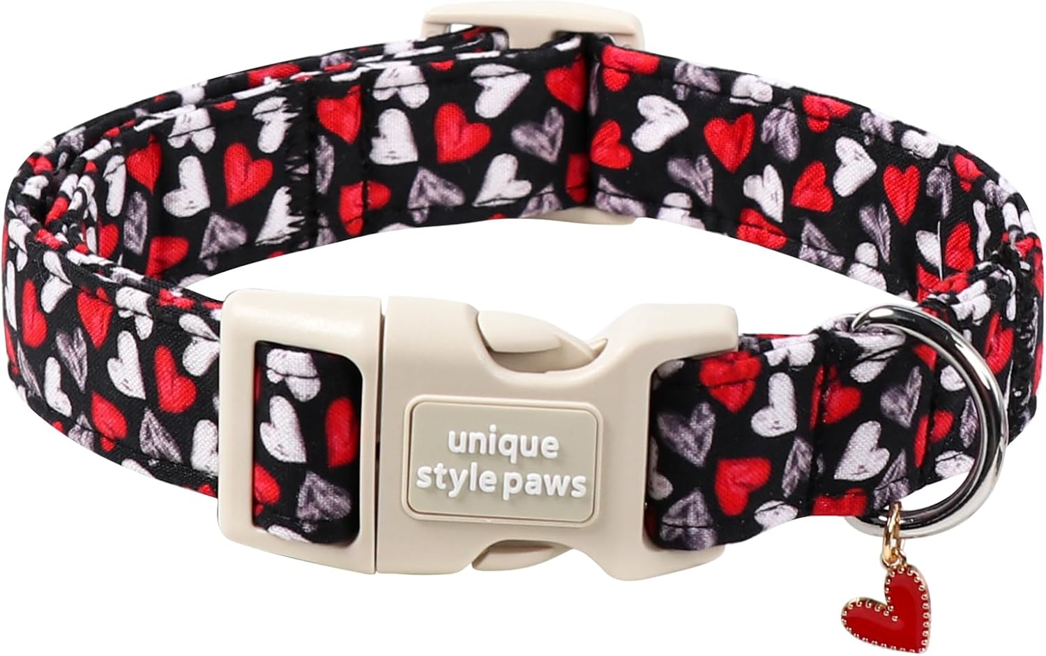 Unique Style Paws Valentine Dog Collar,Black Red Heart Print Dog Collar for Small Dogs,Soft Cotton Puppy Collars with Adjustable Buckle for Small,Medium,Large Dogs,Gift for Puppy