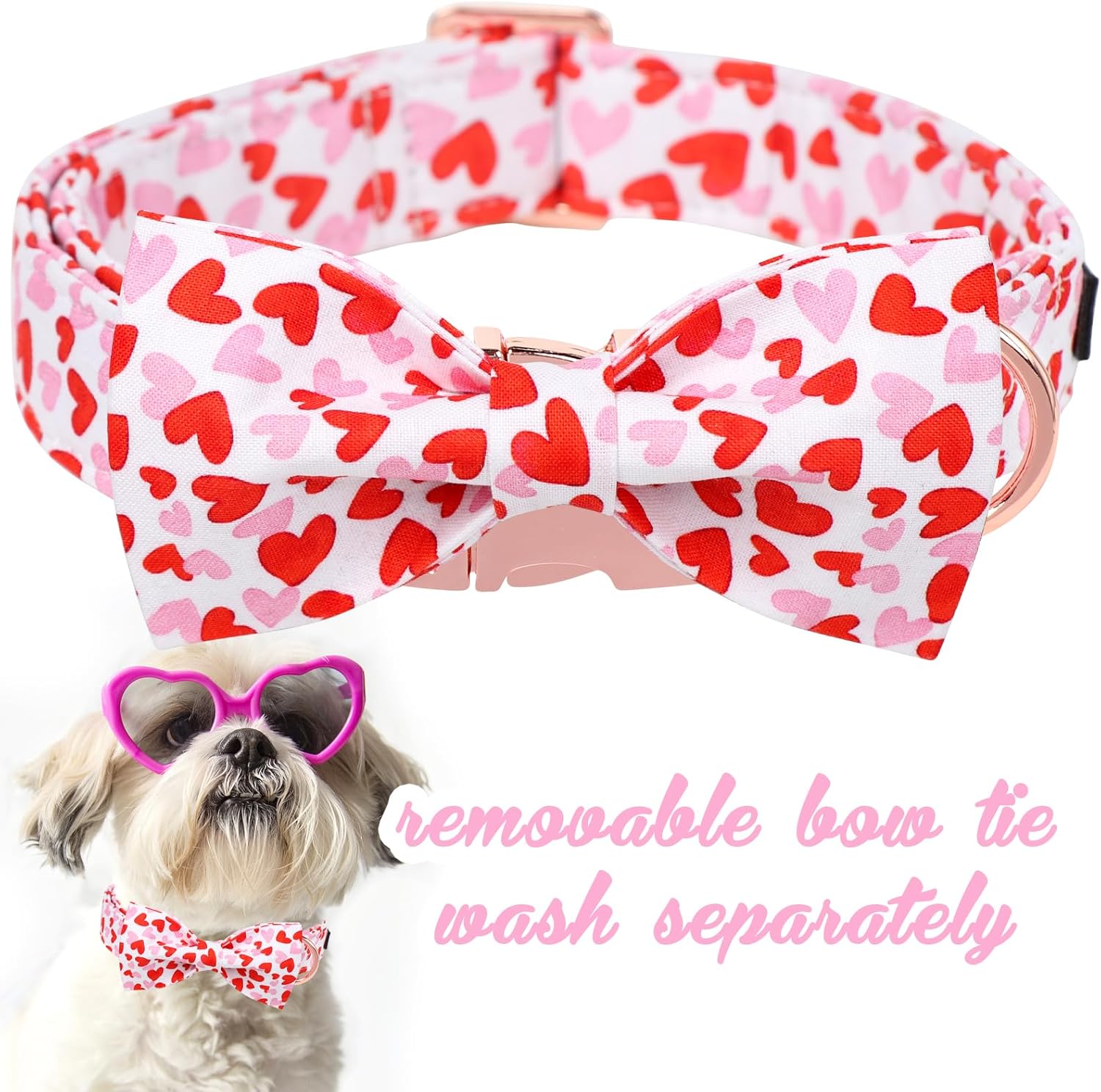 Unique Style Paws Valentiene's Day Dog Collar with Bow Heart Print Cotton Dog Collars Collar for Small Medium Large Dogs New