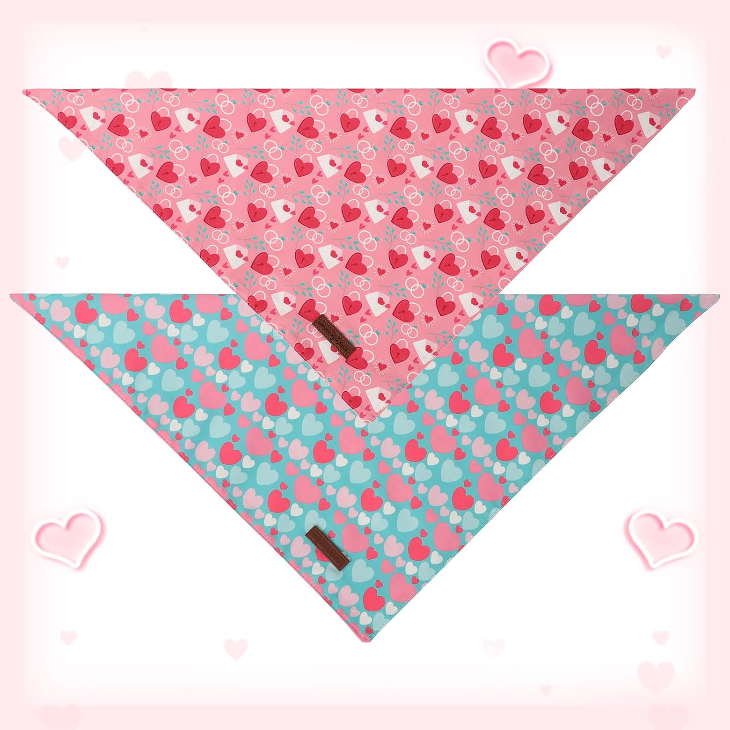 Unique Style Paws Dog Valentine's Day Bandanas 2Pcs Washable Cotton Triangle Love Heart Lock Dog Scarfs for Small Medium Large Dogs and Cats