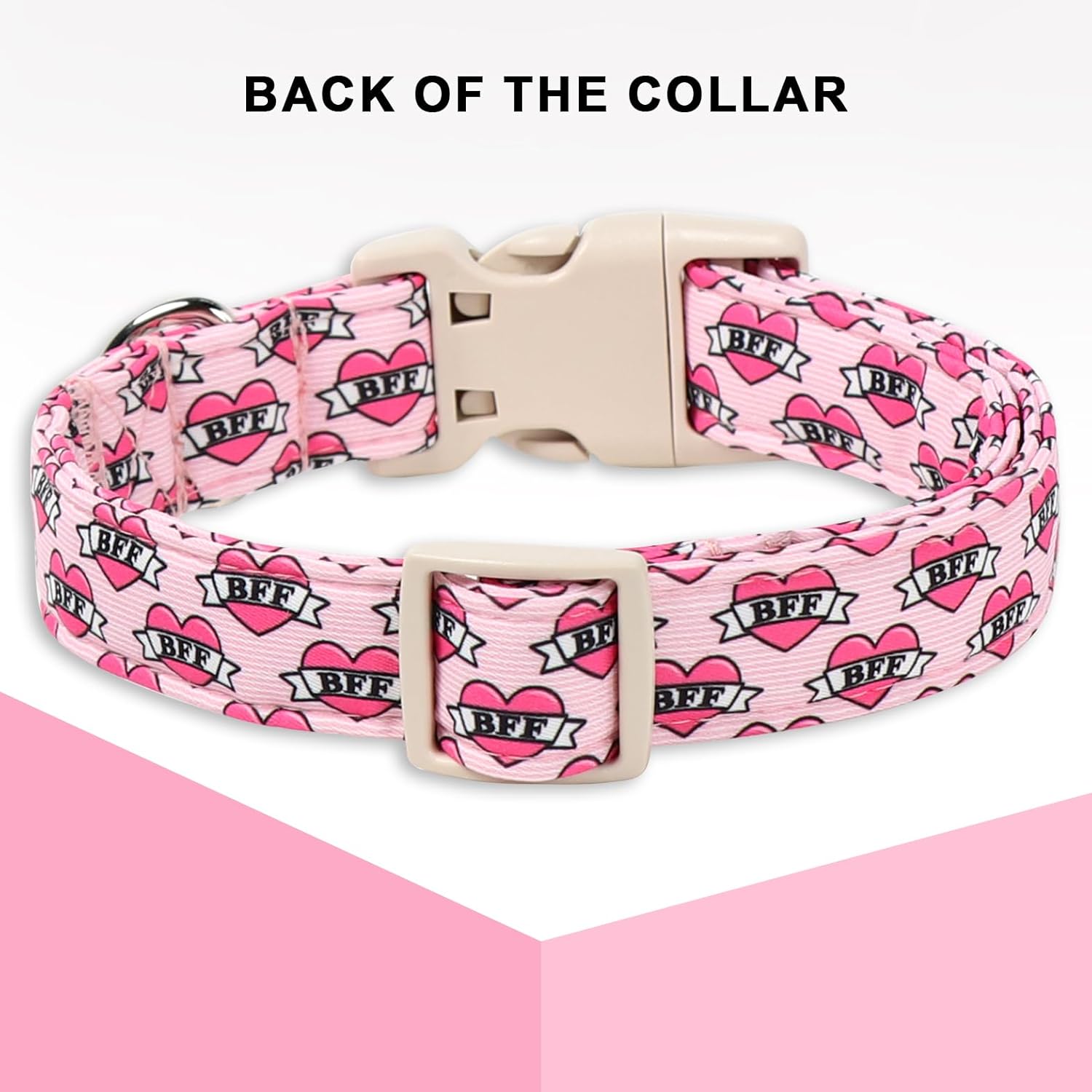 Unique Style Paws Valentine Dog Collar,Pink Heart BFF Print Dog Collar for Small Dogs,Soft Cotton Puppy Collars with Adjustable Buckle for Small,Medium,Large Dogs