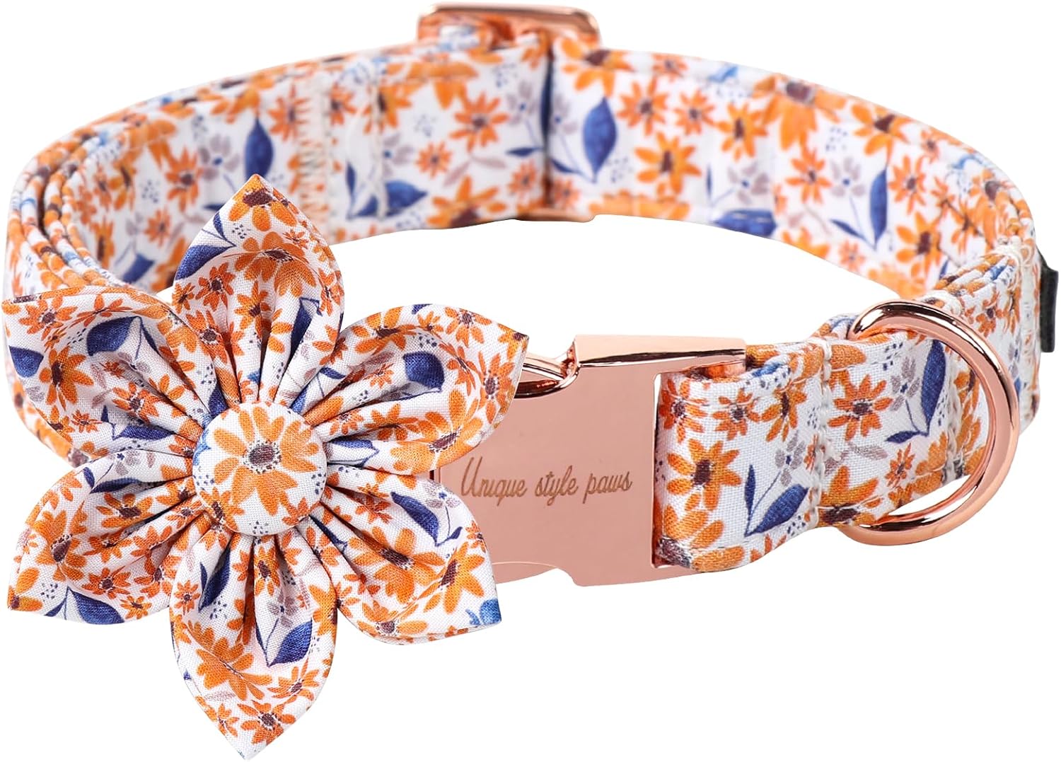 Unique Style Paws Autumn Leaf Collar with Flower Bow Blue Leaf Flower Cotton Dog Collars for Small Medium Large Dogs
