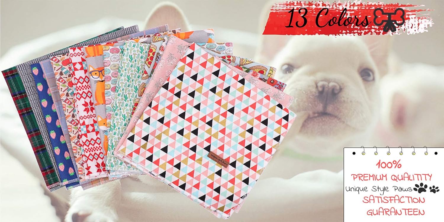 Unique style paws 1PCS Dog Bandanas Washable Cotton Square Bibs Sarf, Adjustable Dog Kerchief for Small Medium Large Dogs and Cats-L