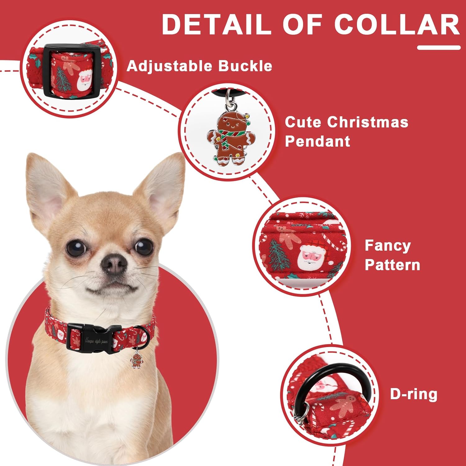 Christmas Dog Collar, Unique Style Paws Santa Claus Dog Collar for Christmas Comfortable Red Pet Collar with Lightweight Plastic Buckle for Holiday, Fancy Dog Gift