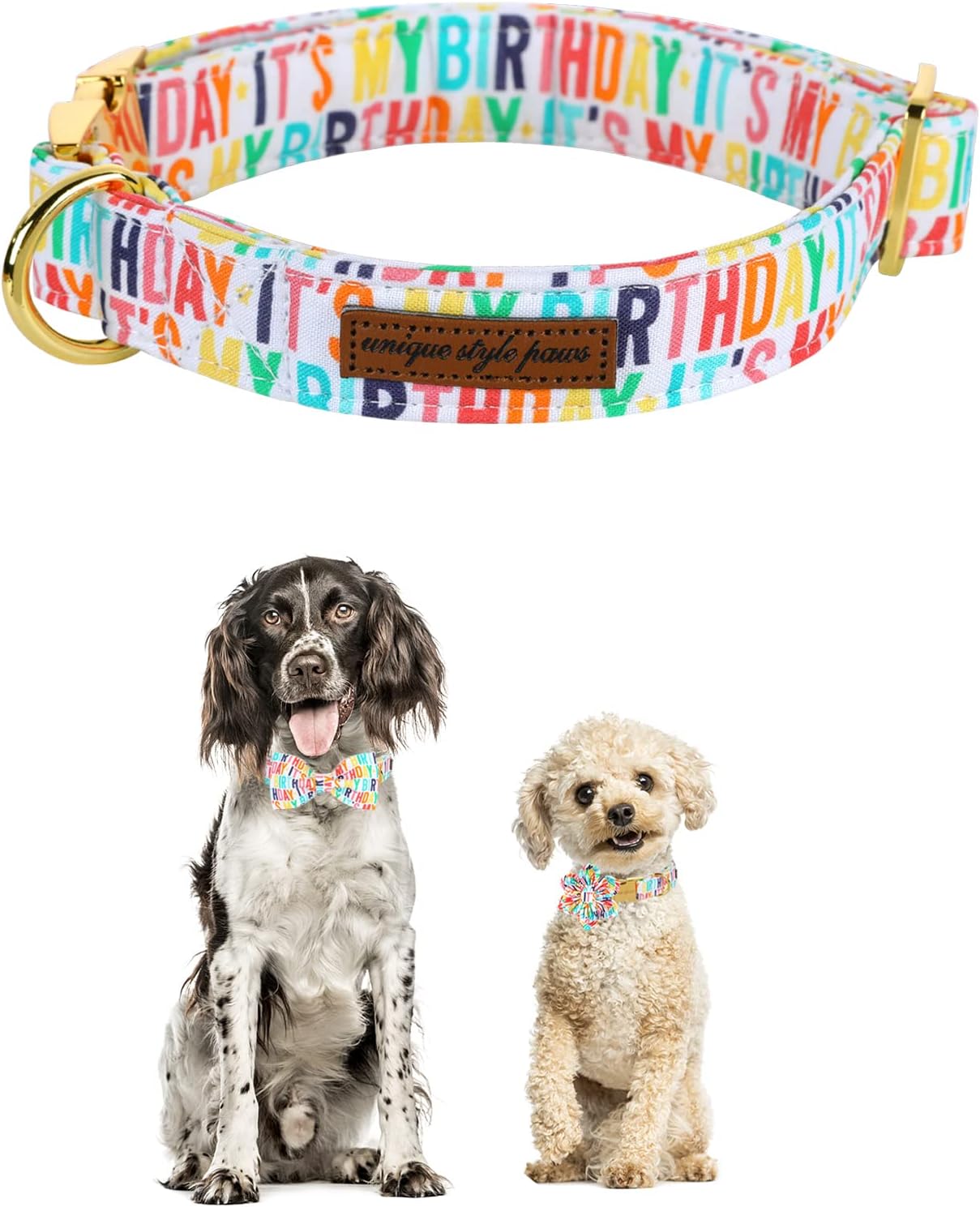 Unqiue Style Paws Birthday Dog Collar, Soft and Cute Dog Bow Tie, Durable Pet Collar with Bow Adjustable Bow Dog Collar forSmall Medium Large Dogs