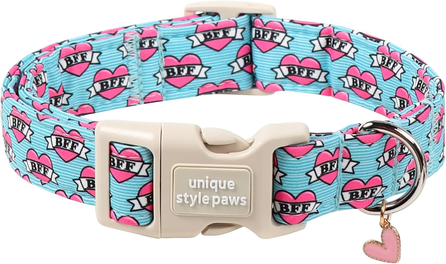 Blue Valentine Dog Collar,Unique Style Paws Dog Collar for Valentine Blue BFF Print Puppy Collars Comfortable Cotton Collars with Breakaway Buckle,Fancy Dog Gift for Lover