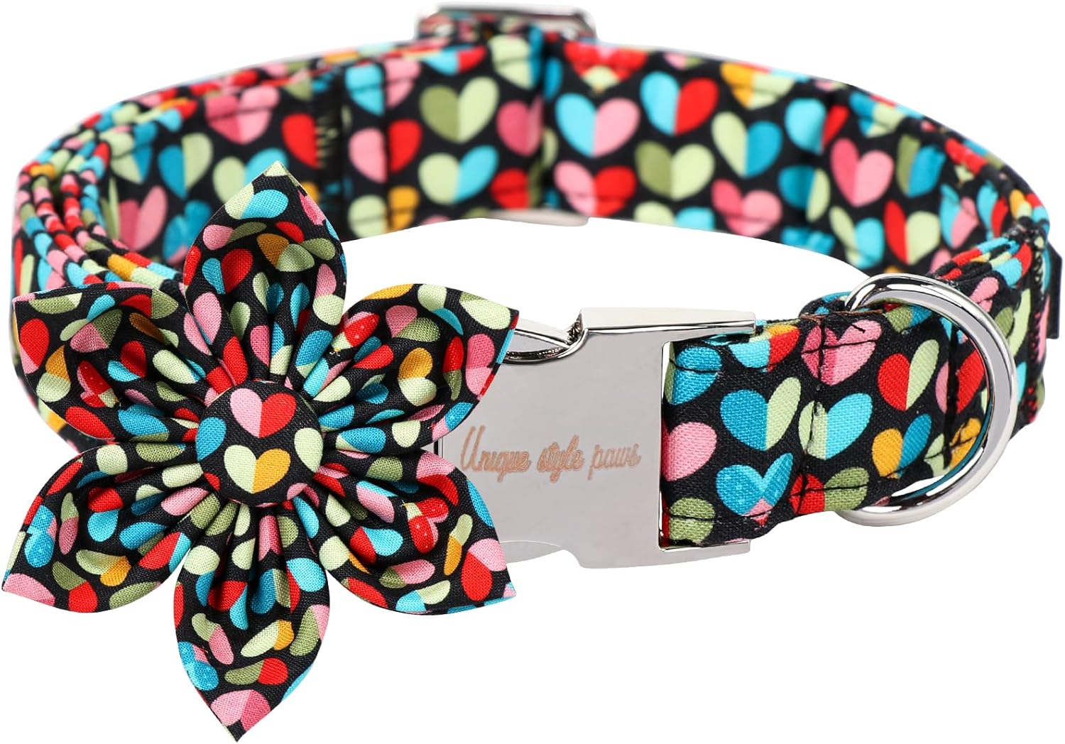 Unique Style Paws Valentine's Dog Collar with Flower Colorful Heart Love Dog Collars for Small Medium Large Dog New
