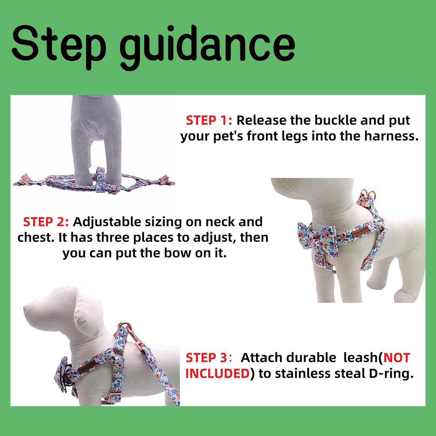 Unique style paws Green Plaid Dog Harness Adjustable Harnesses Durable Hardware with Bowtie for Small Medium Large Dog-Christmas Style