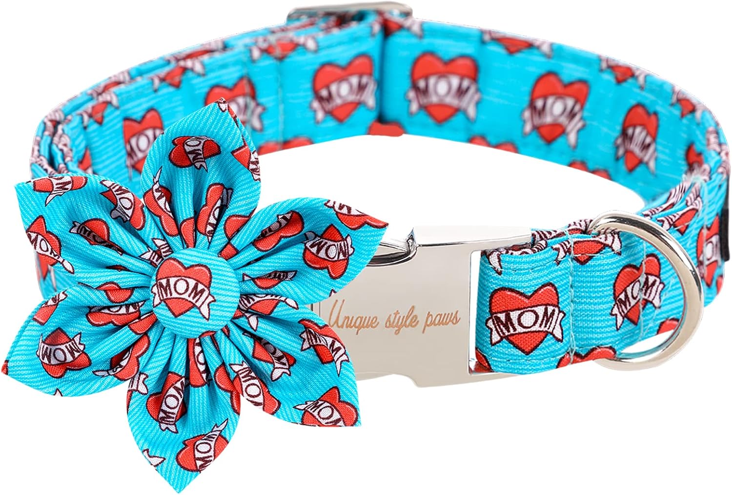 Unique style paws Valentine's Day Dog Collar with Flower Tie Blue Heart Puppy Collar Best Gift for Small Medium Large Boys Girls