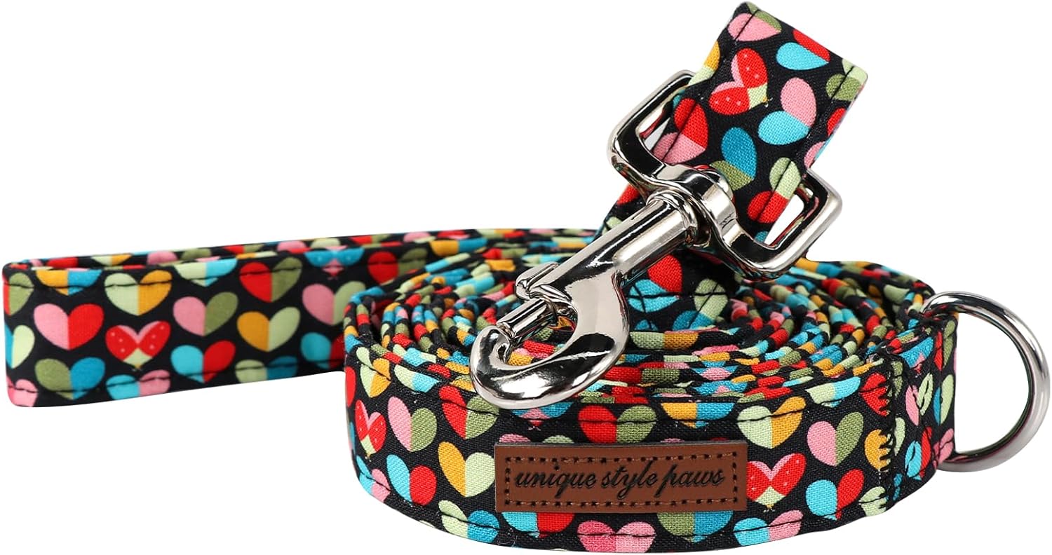 Unique Style Paws Valentine's Dog Collar Leash - Multicolor, Cotton, Buckle, XS, Love Design, Adjustable Size, Sturdy Metal Buckle