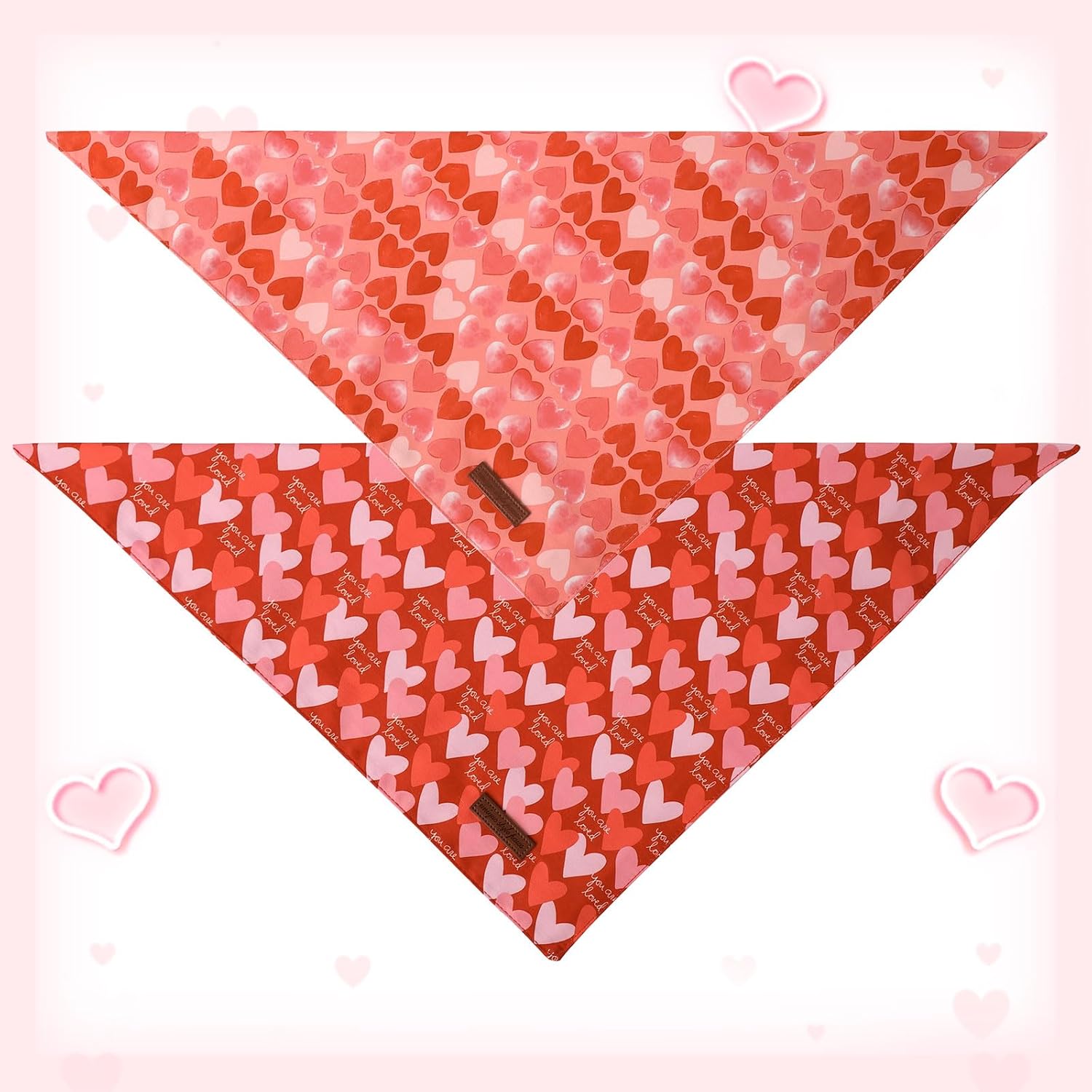Unique Style Paws Dog Valentine's Bandanas 2Pcs Washable Cotton Triangle Painting Love Heart Puppy Scarfs for Small Medium Large Dogs and Cats