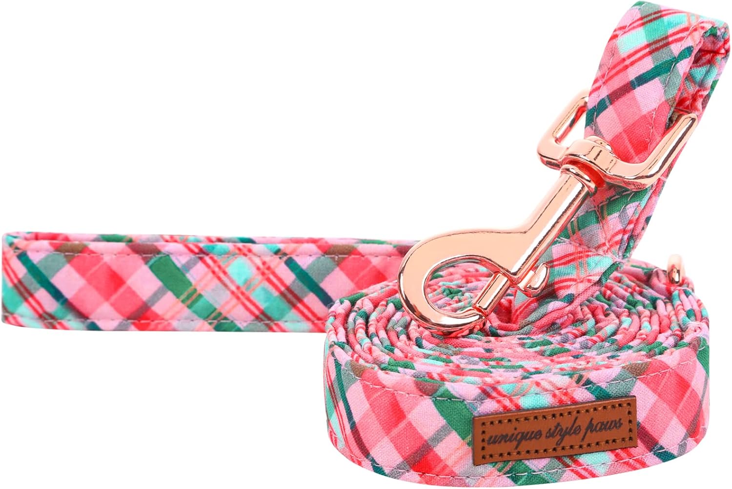 Unique style paws Pink Green Grid Dog Leash Matching Classical Collar for Small Medium Large Boys Girls Dogs and Cats-M