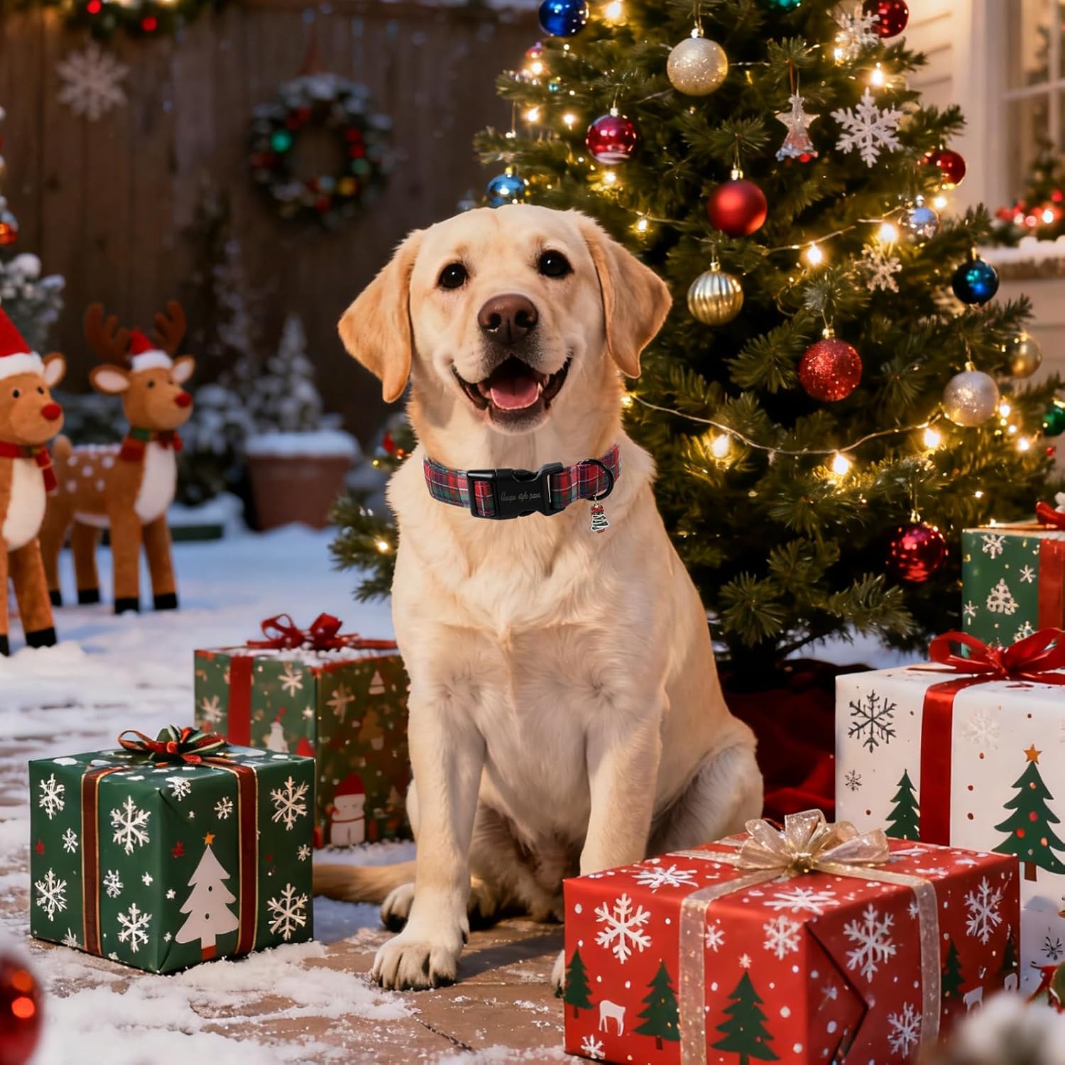 Christmas Dog Collar, Unique Style Paws Red Green Grids Dog Collar for Christmas Comfortable Red Pet Collar with Lightweight Plastic Buckle for Holiday, Fancy Dog Gift