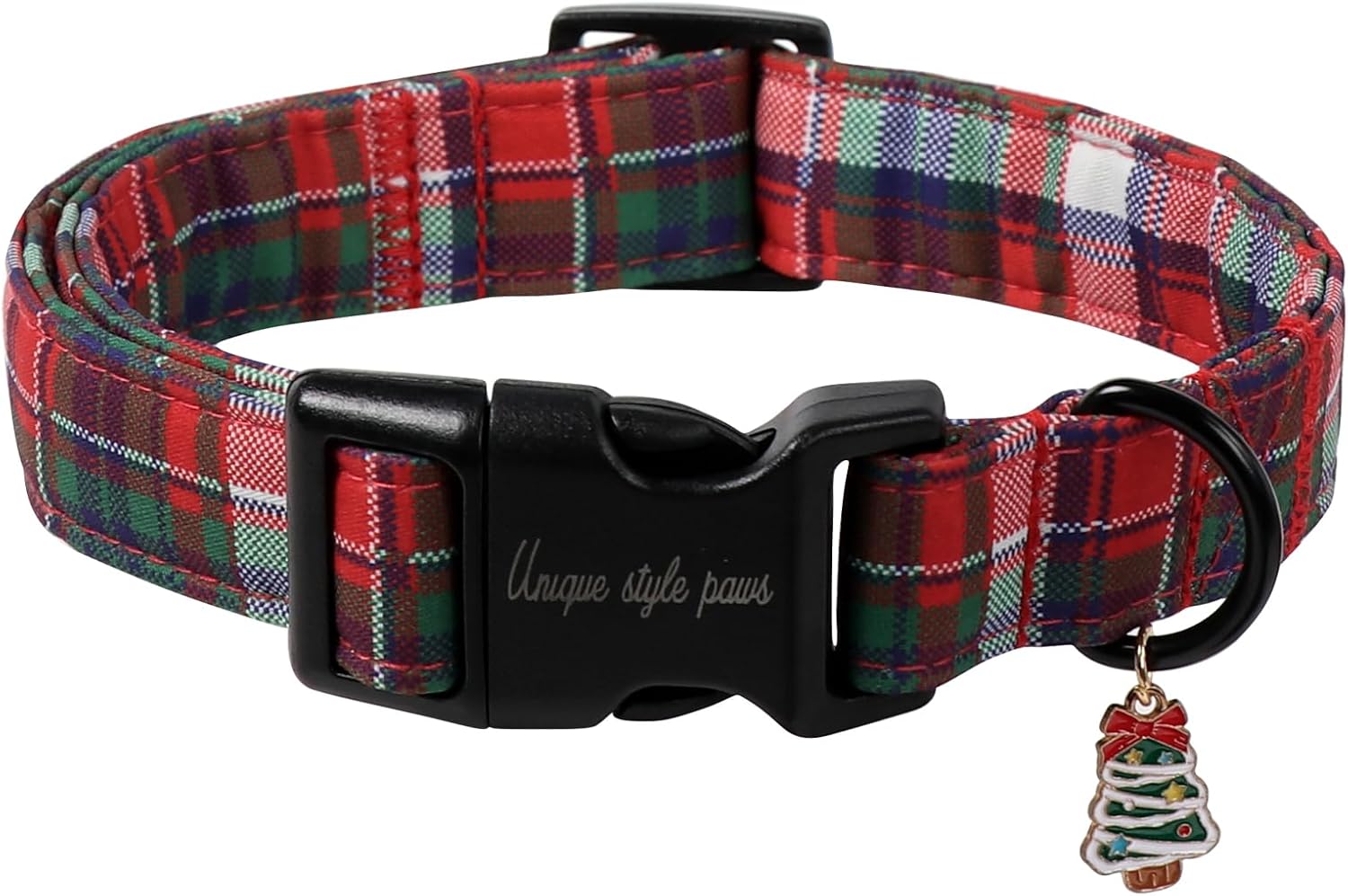 Christmas Dog Collar, Unique Style Paws Red Green Grids Dog Collar for Christmas Comfortable Red Pet Collar with Lightweight Plastic Buckle for Holiday, Fancy Dog Gift