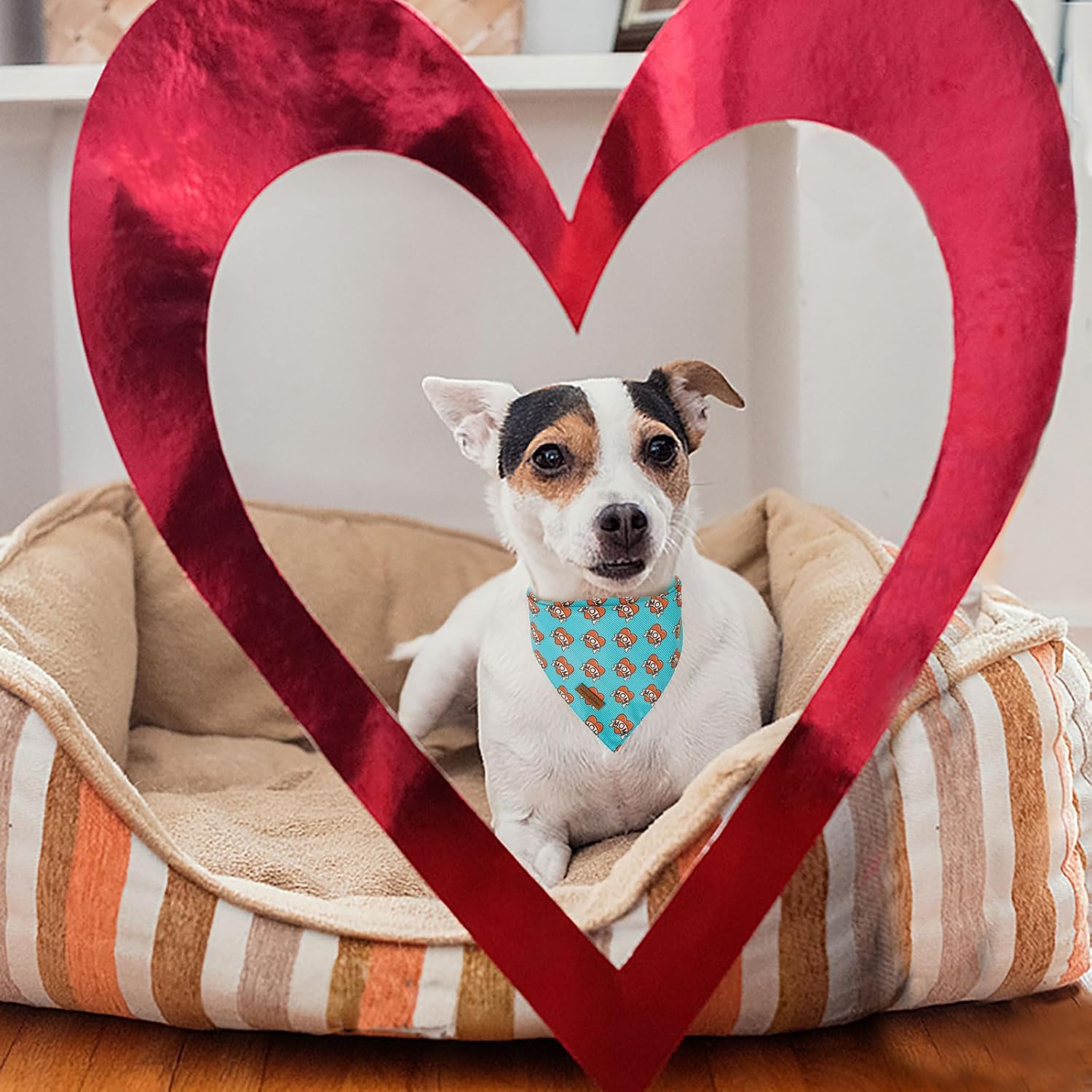 Unique Style Paws Dog Valentine's Day Bandanas 2Pcs Washable Cotton Triangle Love Heart Dog Scarfs for Small Medium Large Dogs and Cats