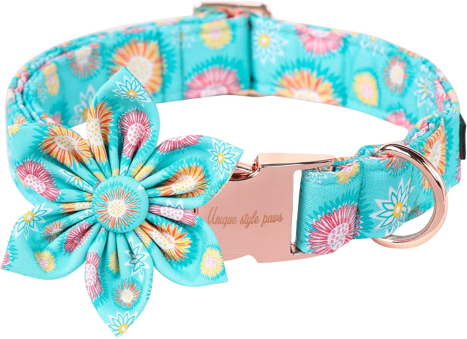 Unique Style Paws Summer Dog Collar with Floral Bow,Sunflower Bows Tie Puppy Collar, Cute Blue Dog Bow Collars for Small,Medium,Large Dogs Pets Summer Gifts